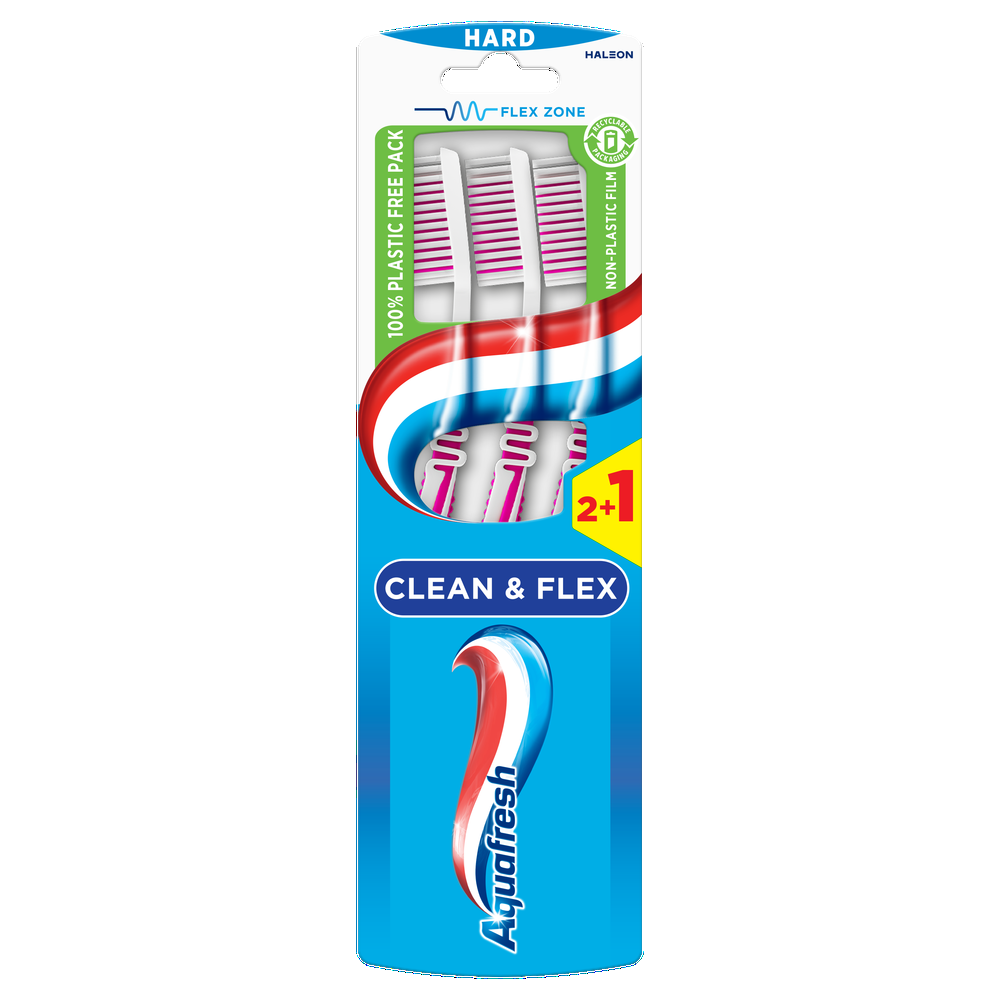 Aquafresh Clean & Flex Tandenborstel Hard - 2+1 gratis in 100% plasticvrije verpakking afbeelding