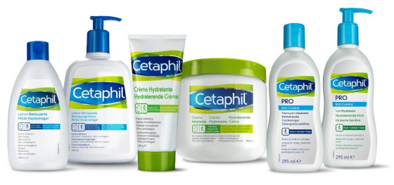 Cetaphil producten voor een droge en gevoelige huid op een rijtje