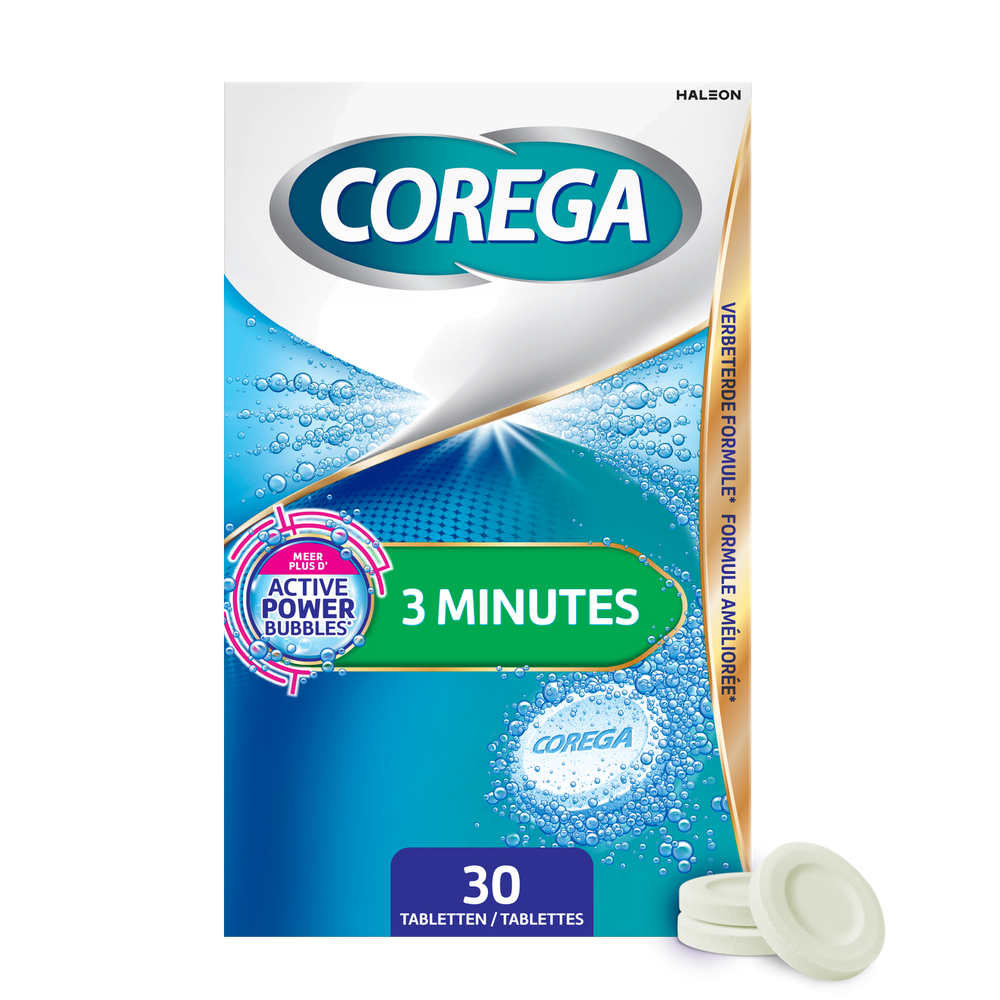 Corega 3 min reinigingstabletten voor de gebitsprothese