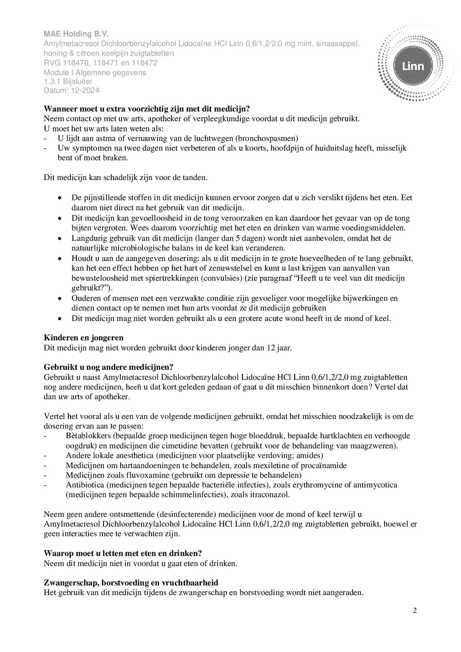 Keelpijn Zuigtabletten Honing & Citroen afbeelding van document #2, bijsluiter