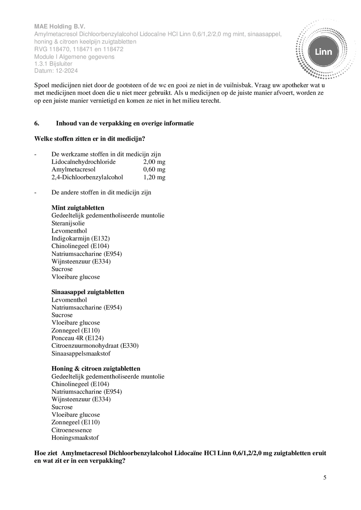 Keelpijn Zuigtabletten Honing & Citroen afbeelding van document #5, bijsluiter