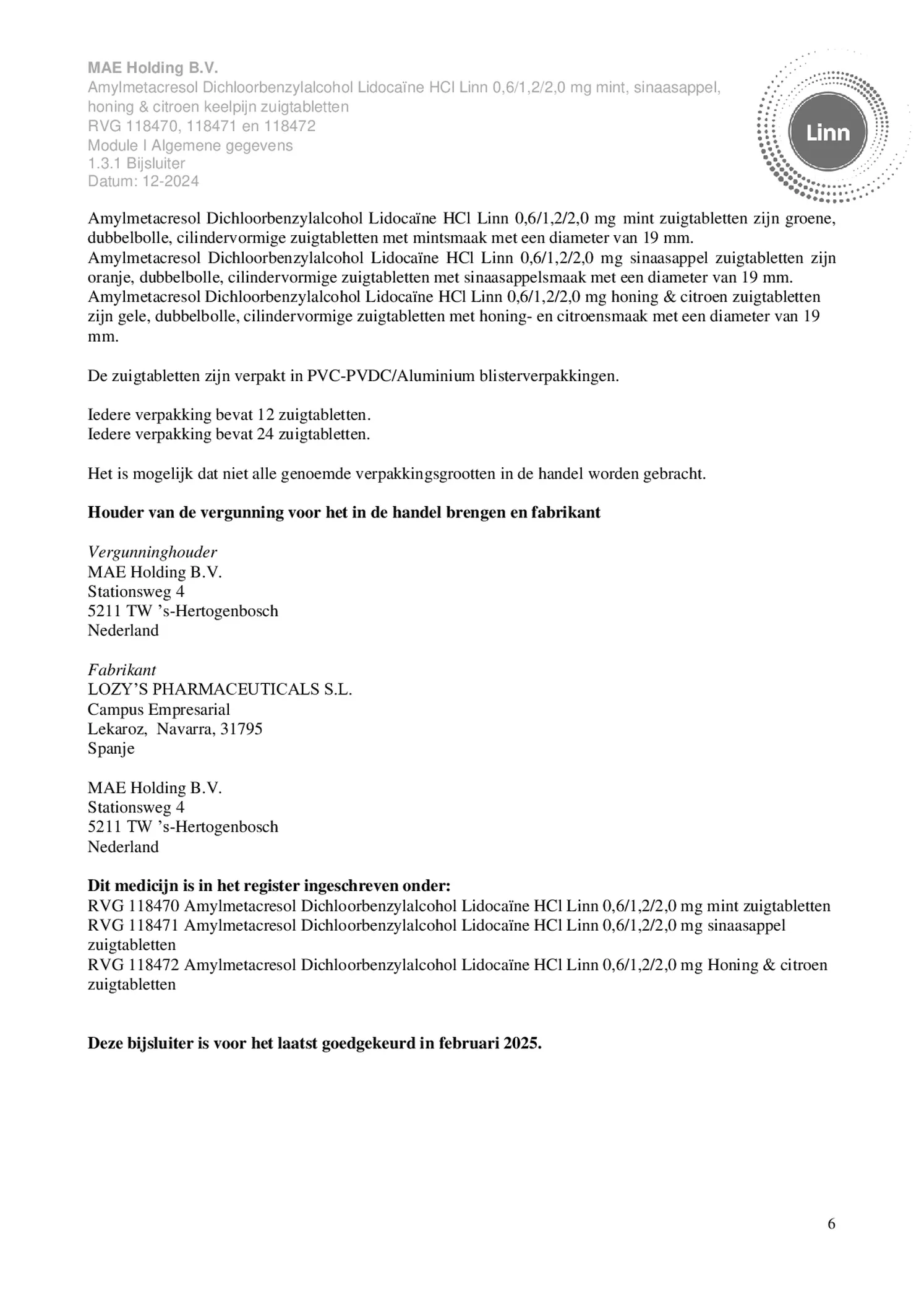 Keelpijn Zuigtabletten Honing & Citroen afbeelding van document #6, bijsluiter