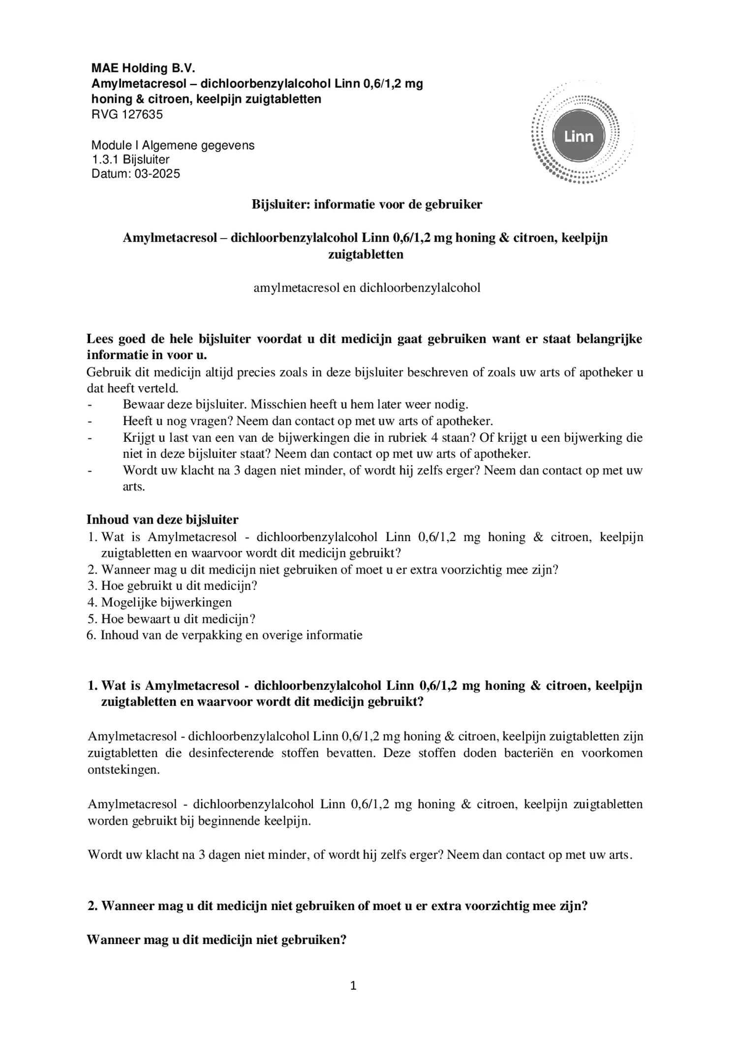 Keelpijn Zuigtabletten Honing & Citroen afbeelding van document #1, bijsluiter