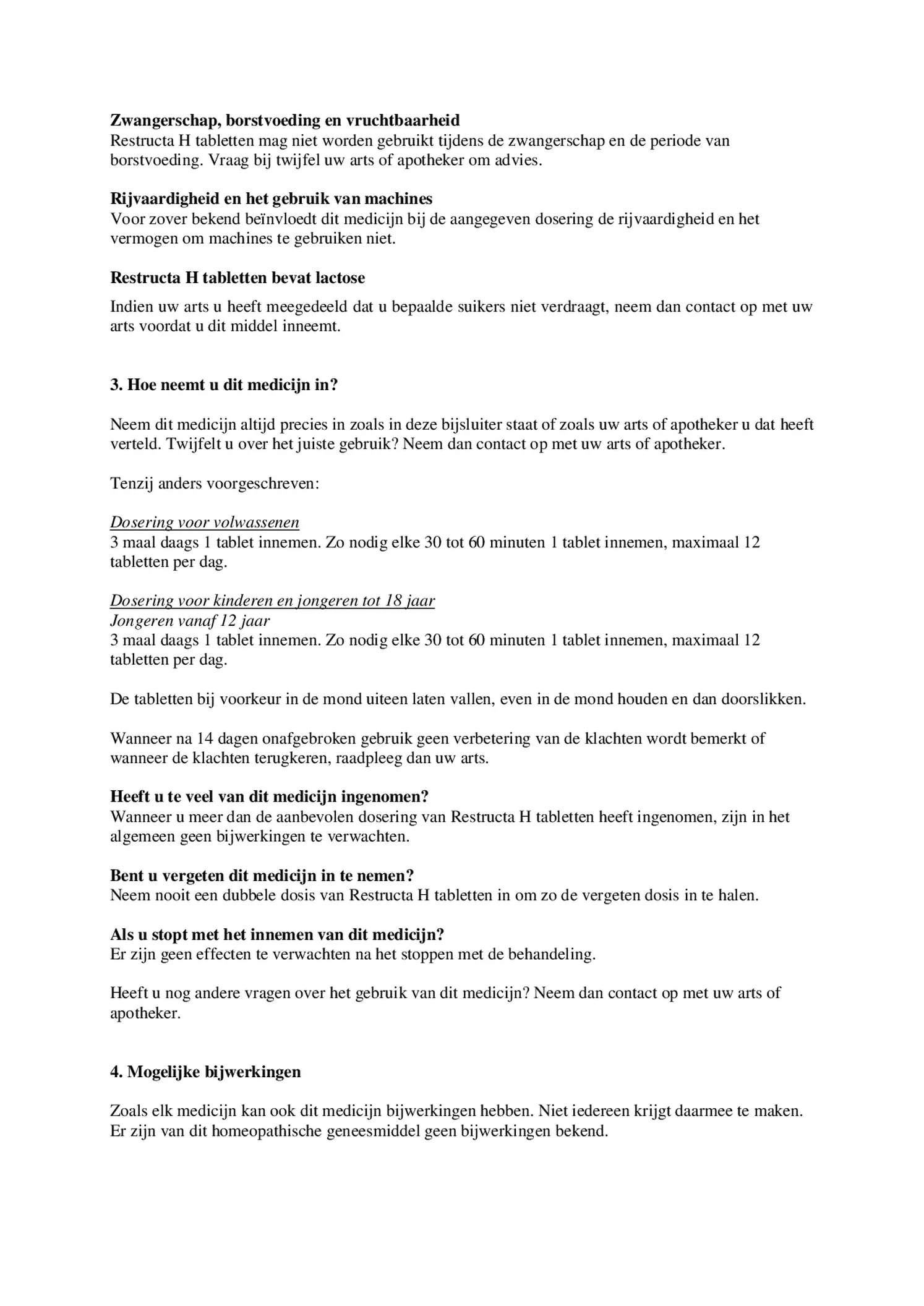 Restructa H Tabletten afbeelding van document #2, bijsluiter