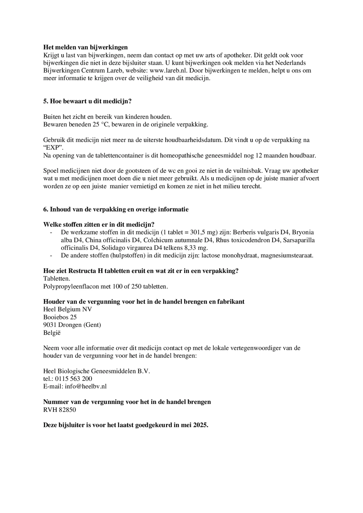 Restructa H Tabletten afbeelding van document #3, bijsluiter