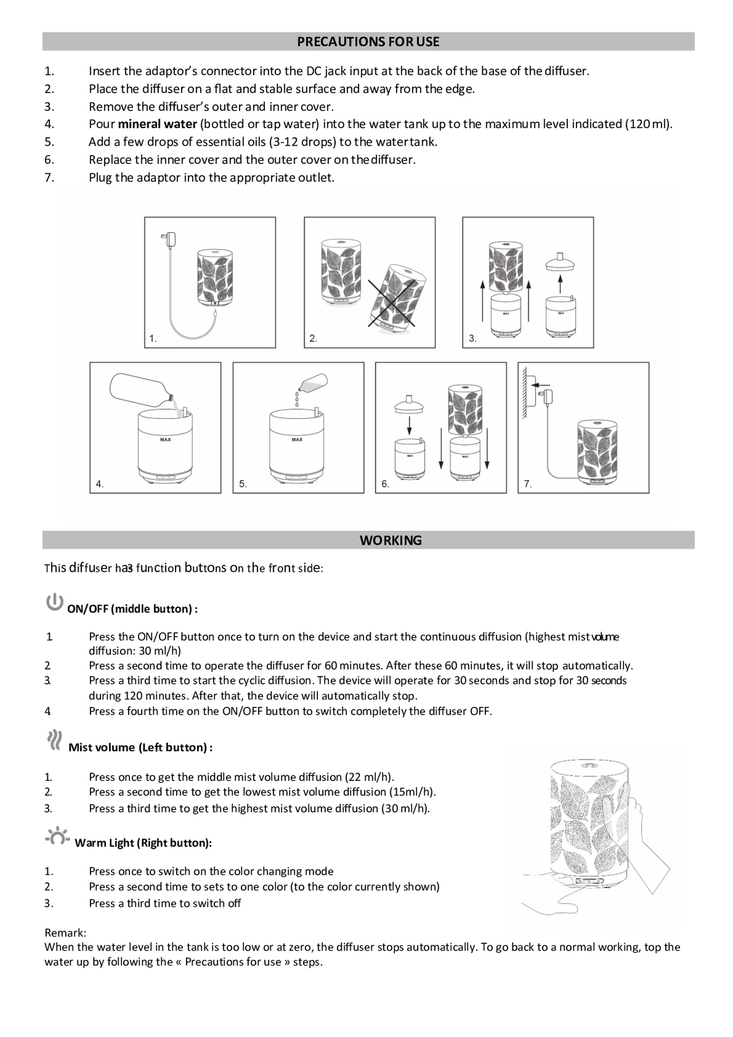 Leaves Aroma Diffuser afbeelding van document #6, gebruiksaanwijzing