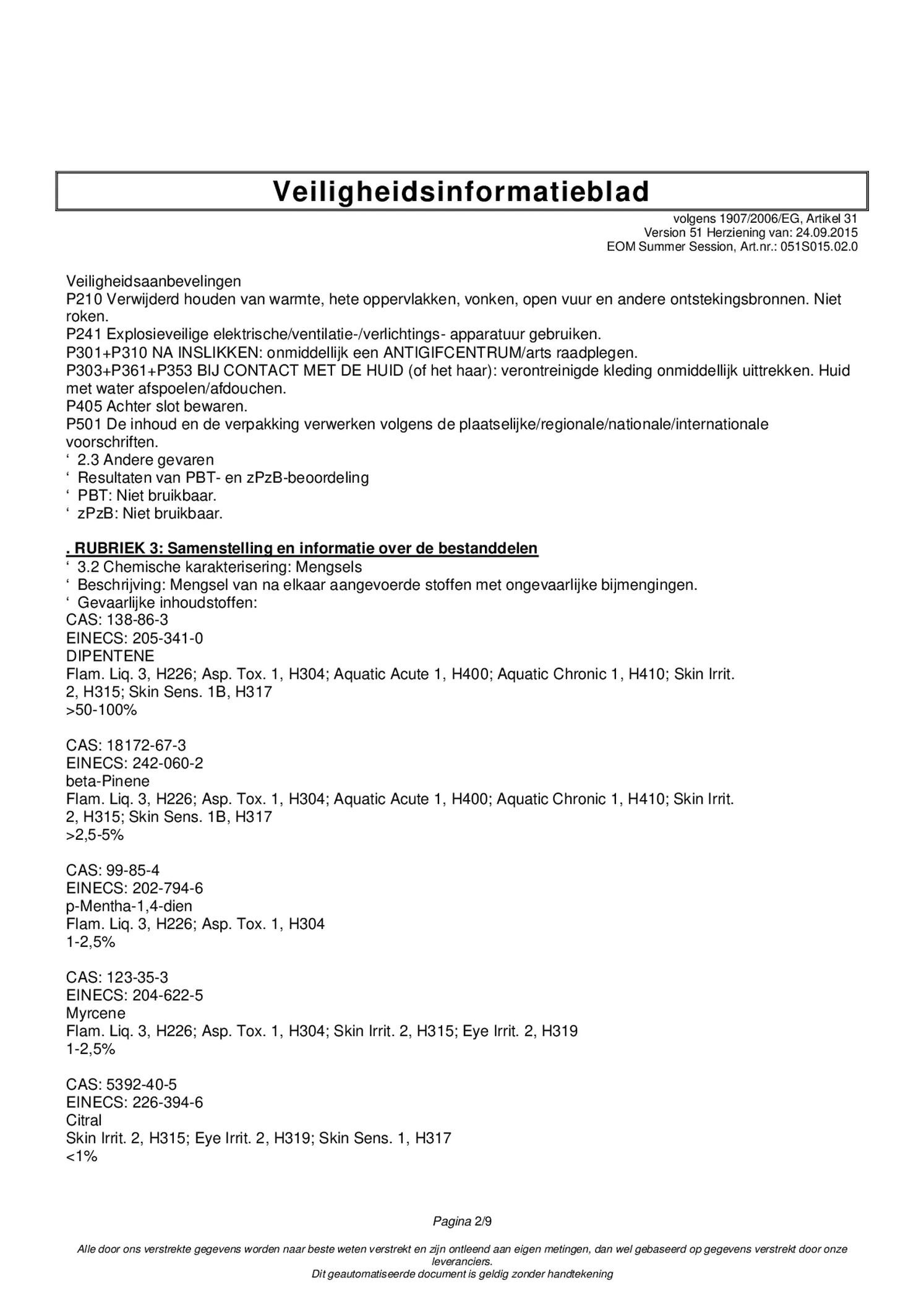 Essentiële Olie Summer Session afbeelding van document #2, etiket