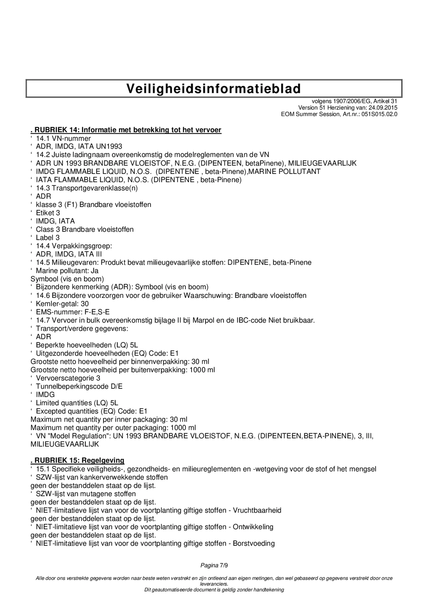 Essentiële Olie Summer Session afbeelding van document #7, etiket
