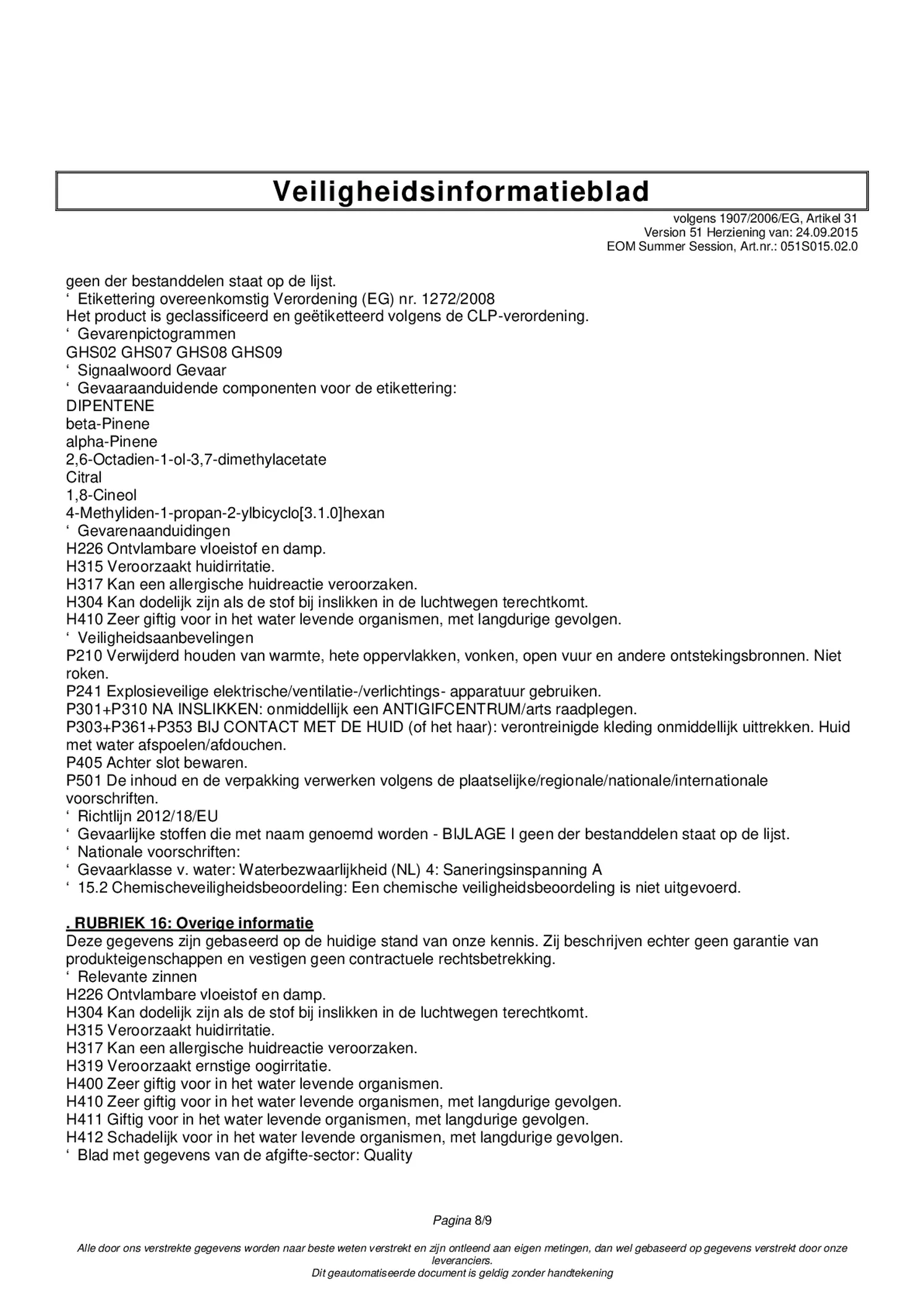 Essentiële Olie Summer Session afbeelding van document #8, etiket
