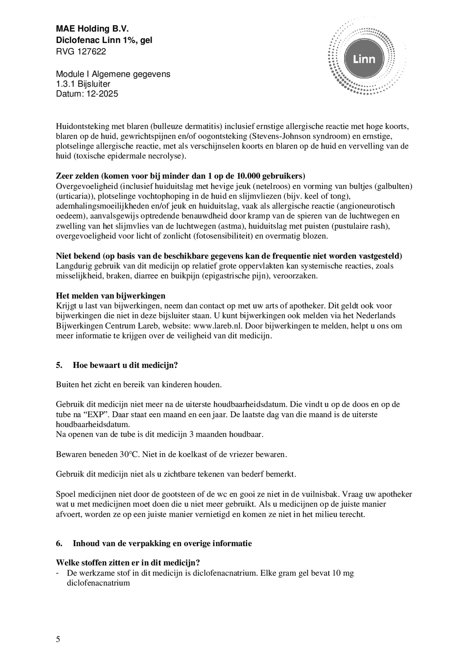 Diclofenac 1% Gel afbeelding van document #5, bijsluiter