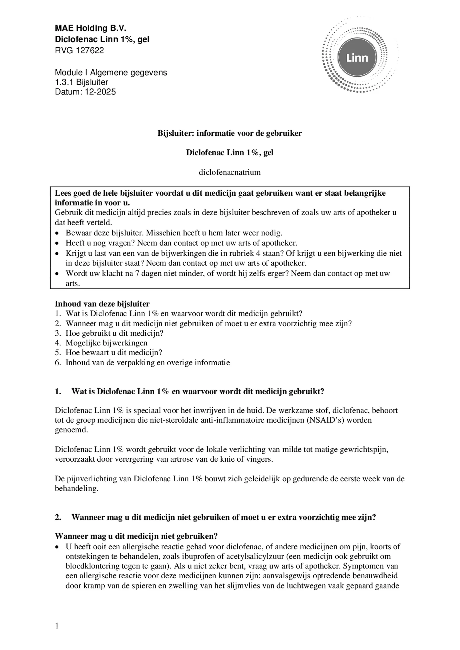 Diclofenac 1% Gel afbeelding van document #1, bijsluiter