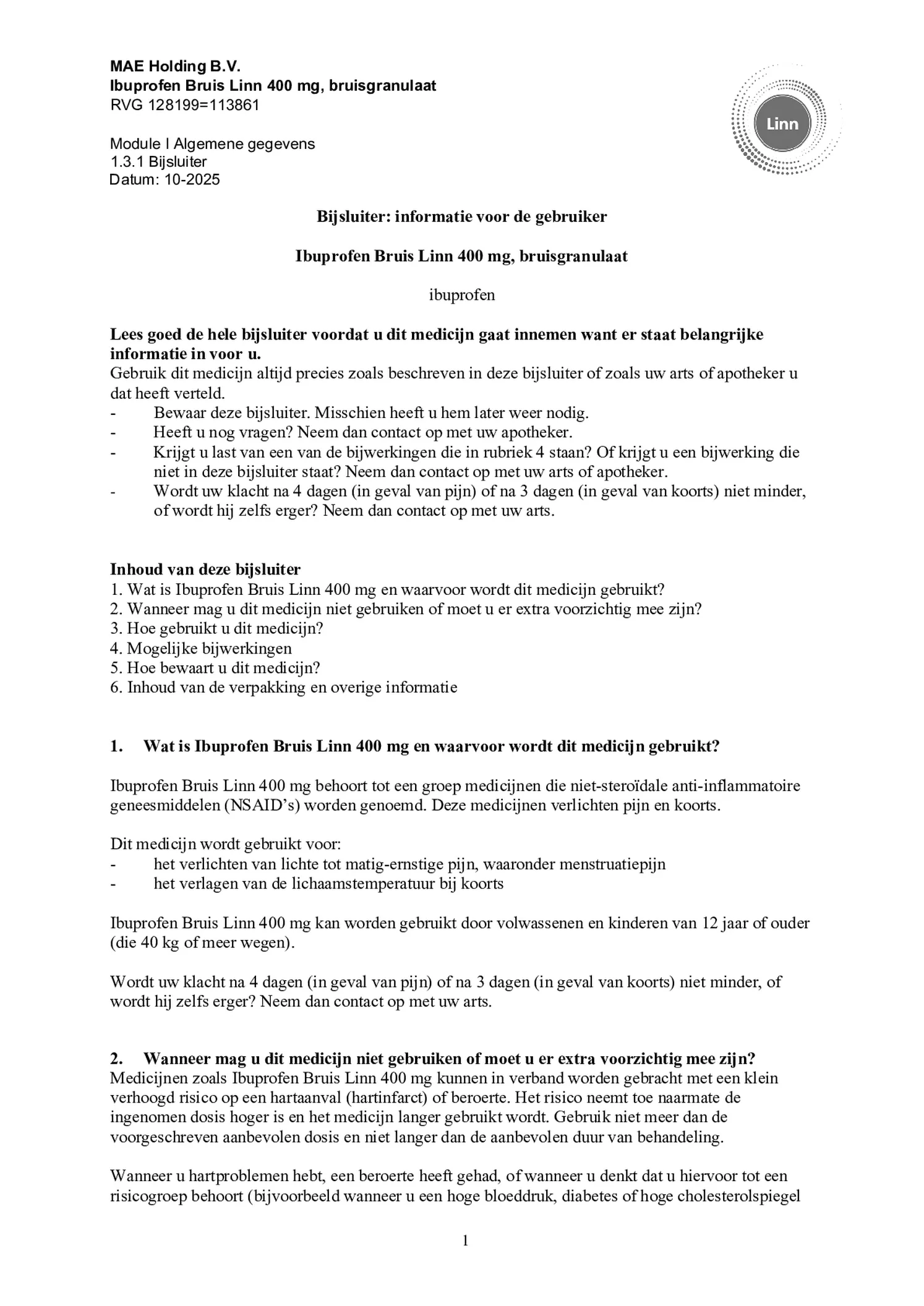 Ibuprofen Bruis Sachets 400mg afbeelding van document #1, bijsluiter