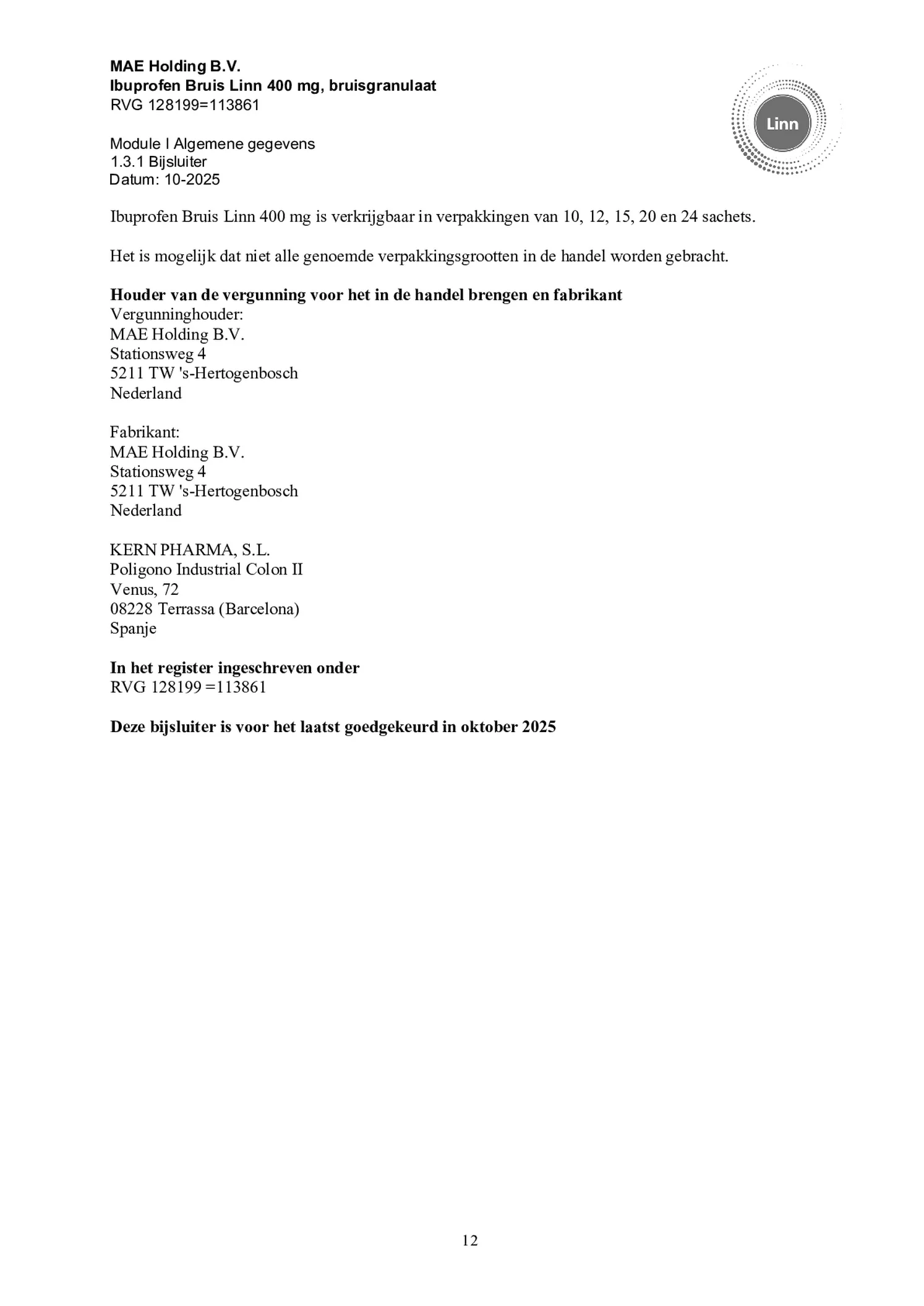 Ibuprofen Bruis Sachets 400mg afbeelding van document #12, bijsluiter