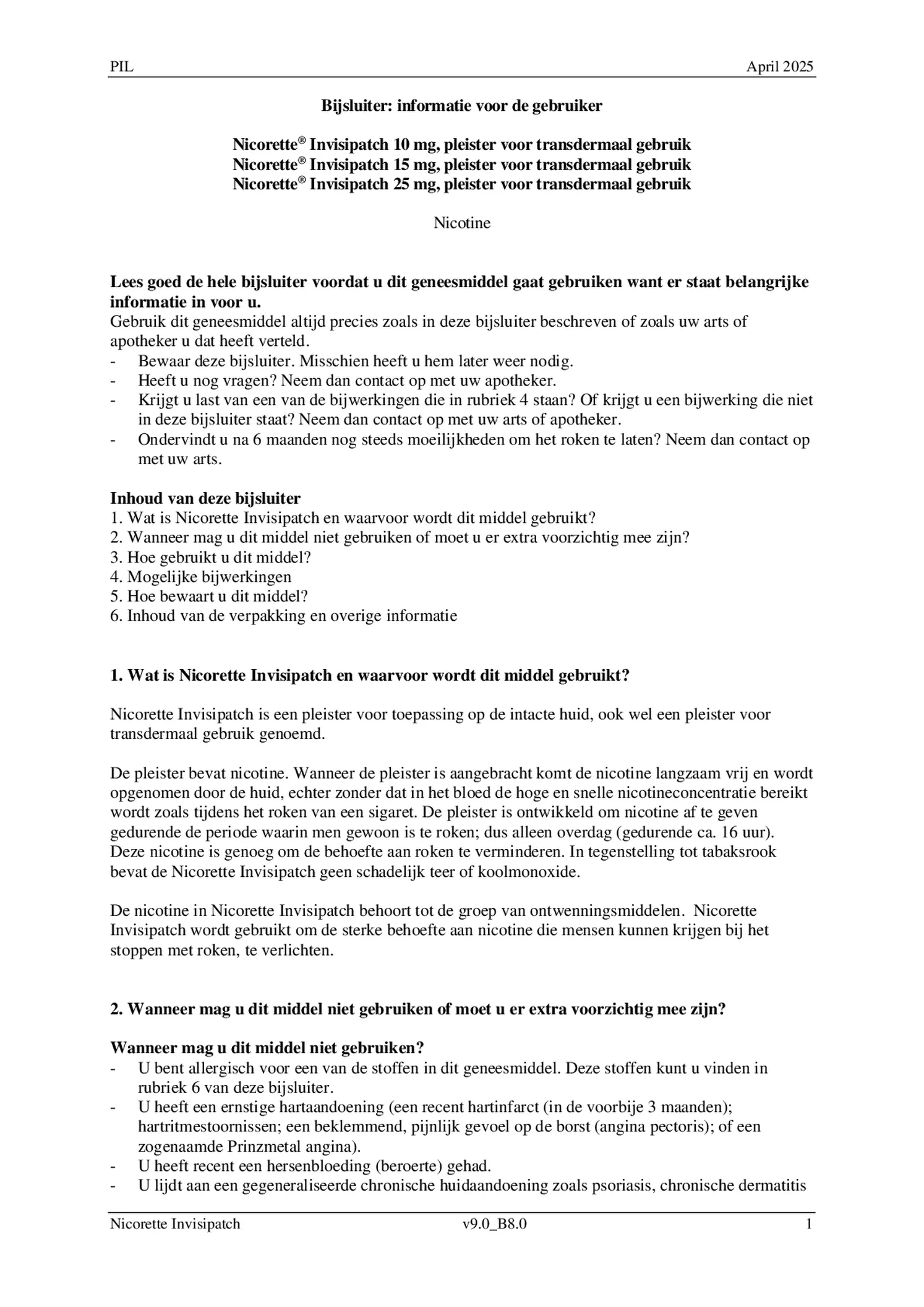 Invisi 25 mg Nicotine Pleister afbeelding van document #1, bijsluiter