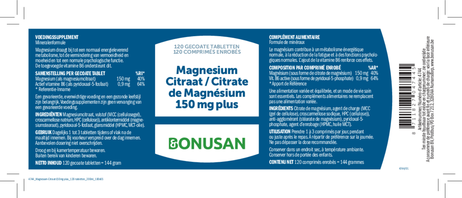 Magnesium Citraat 150 mg Plus Tabletten afbeelding van document #1, etiket