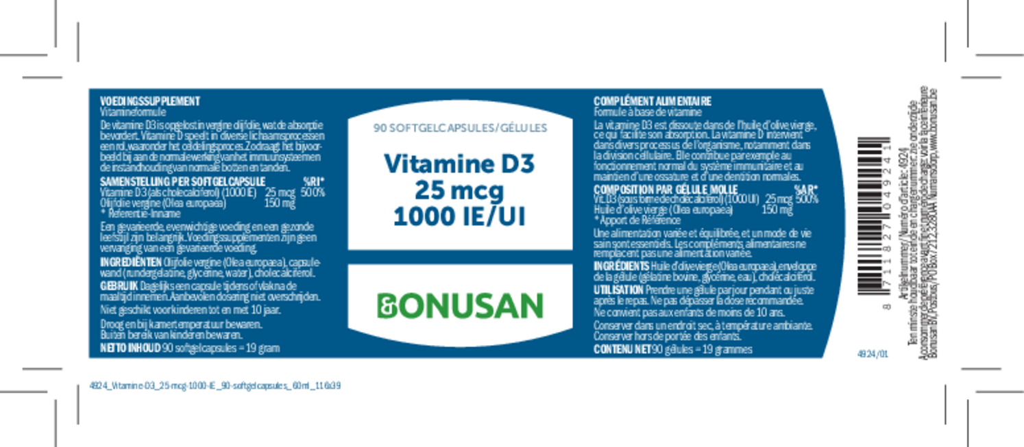 Vitamine D3 25mcg Softgels afbeelding van document #1, etiket
