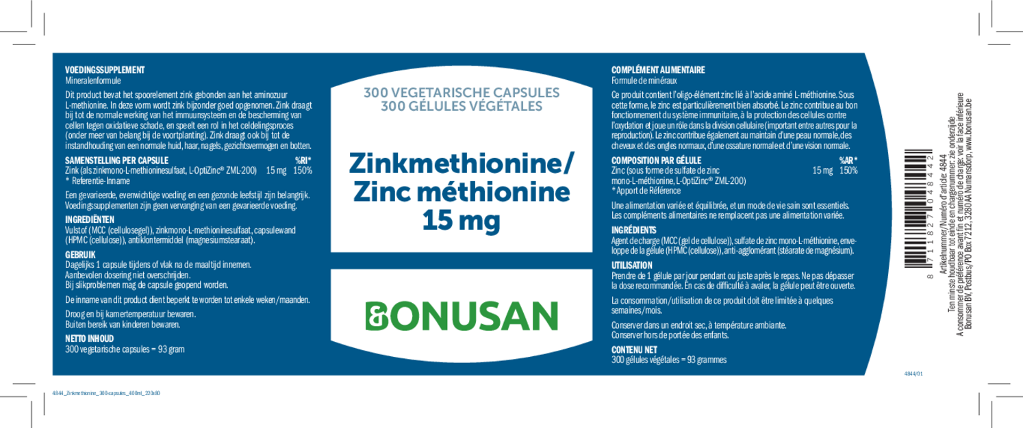 Zinkmethionine Capsules afbeelding van document #1, etiket