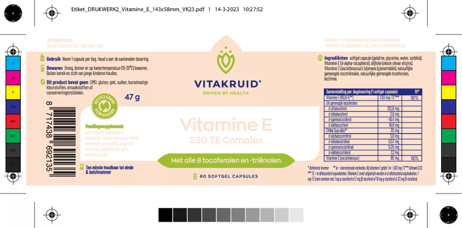 Vitamine E Complex 8 tocoferolen en -triënolen afbeelding van document #1, etiket
