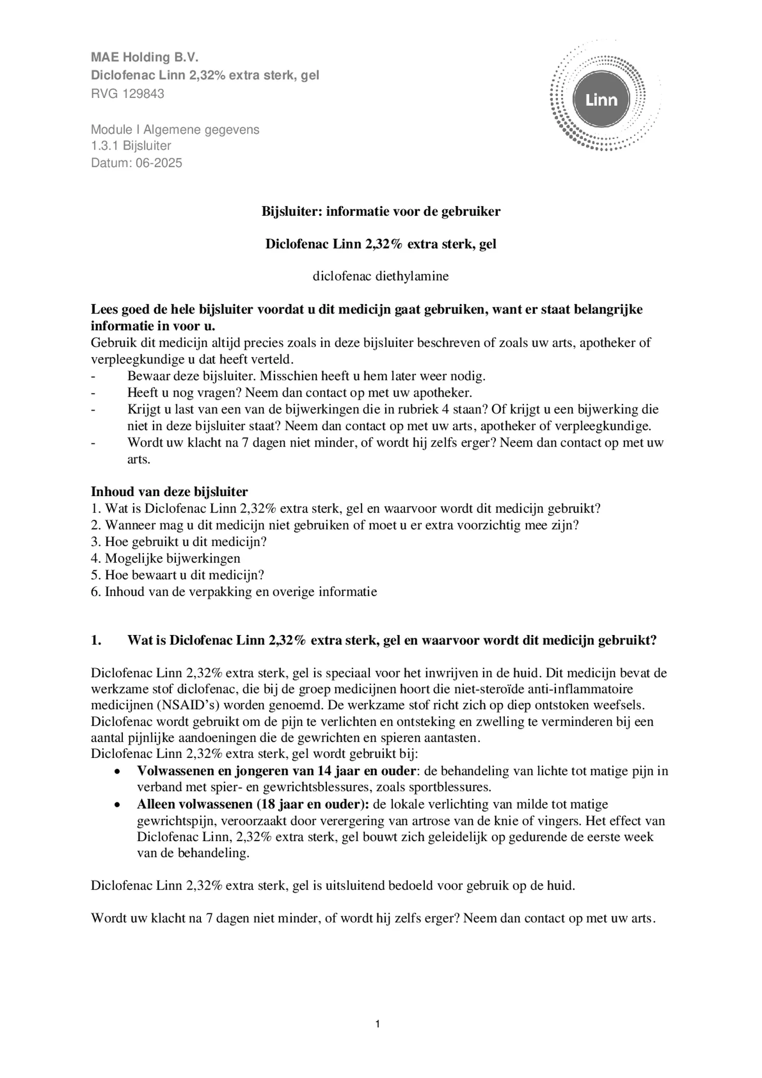 Diclofenac 2,32% Extra Sterk Gel afbeelding van document #1, bijsluiter