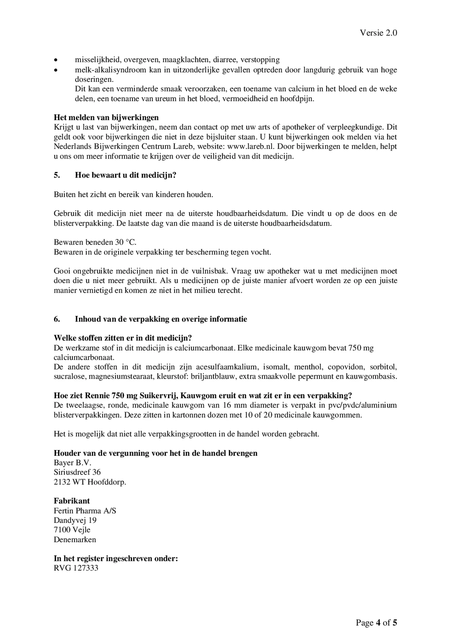 Kauwgom Calciumcarbonaat 750mg Suikervrij afbeelding van document #4, bijsluiter