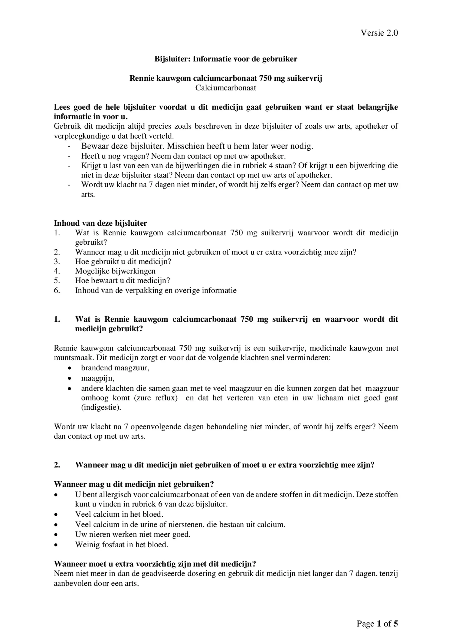 Kauwgom Calciumcarbonaat 750mg Suikervrij afbeelding van document #1, bijsluiter