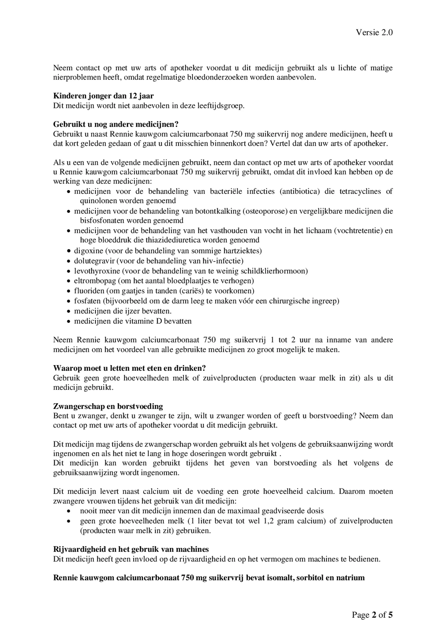 Kauwgom Calciumcarbonaat 750mg Suikervrij afbeelding van document #2, bijsluiter
