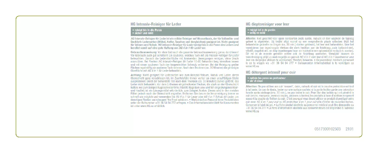 Woonkamer Dieptereiniger voor Leer afbeelding van document #2, etiket