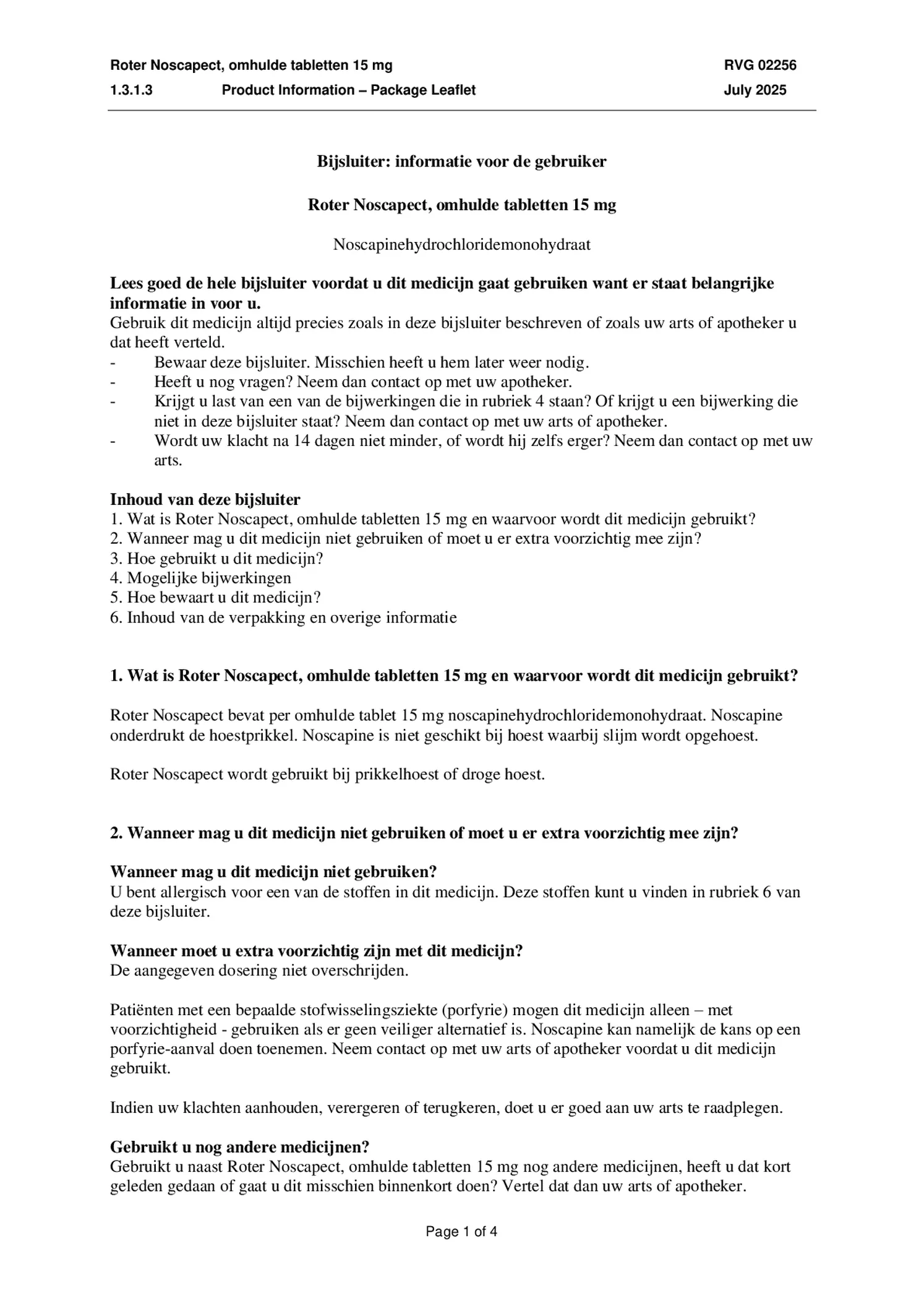 Noscapect Tabletten afbeelding van document #1, bijsluiter