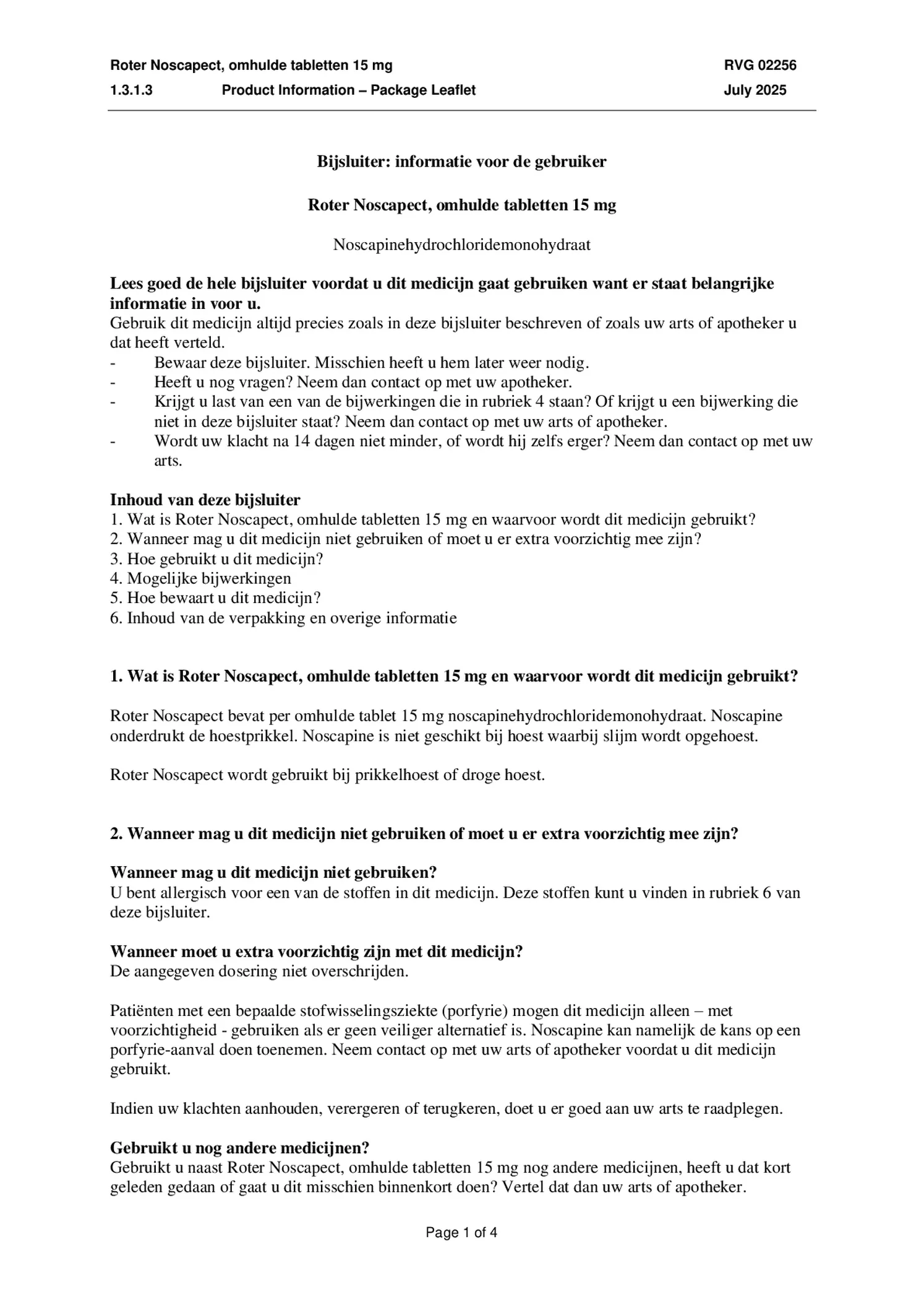 Noscapect Tabletten afbeelding van document #1, bijsluiter