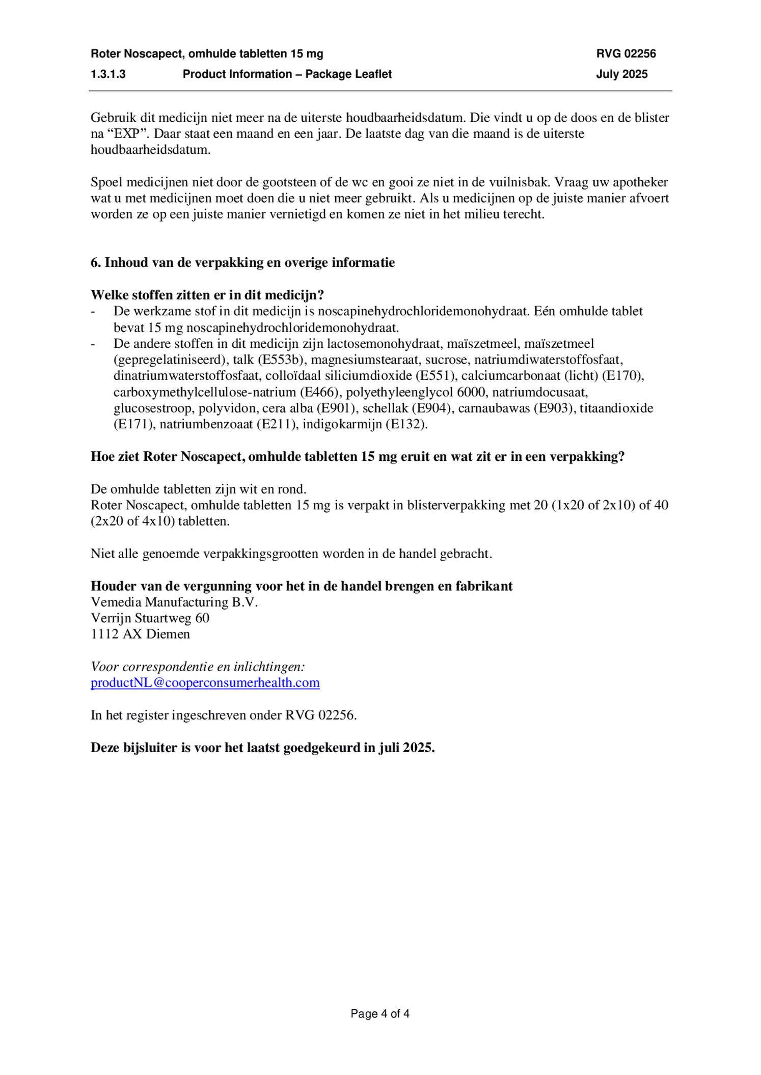 Noscapect Tabletten afbeelding van document #4, bijsluiter