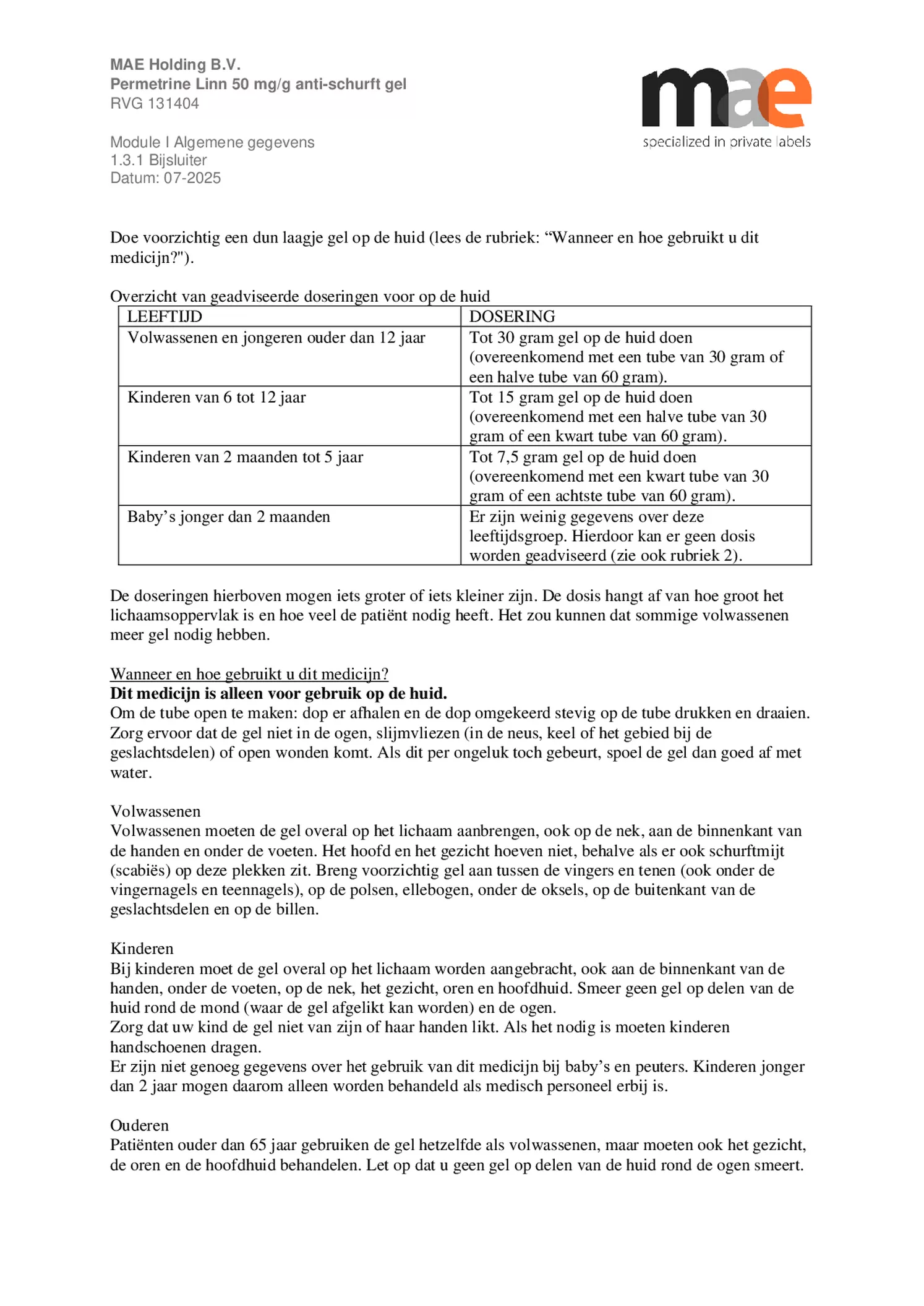 Permetrine 50 mg/g Gel afbeelding van document #3, bijsluiter
