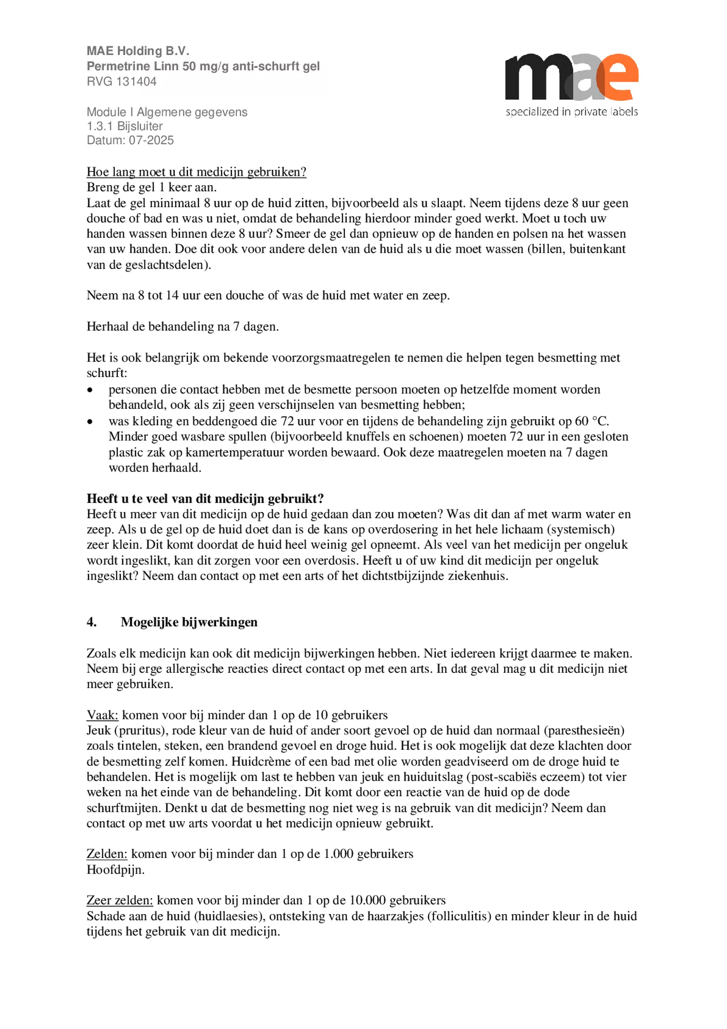 Permetrine 50 mg/g Gel afbeelding van document #4, bijsluiter