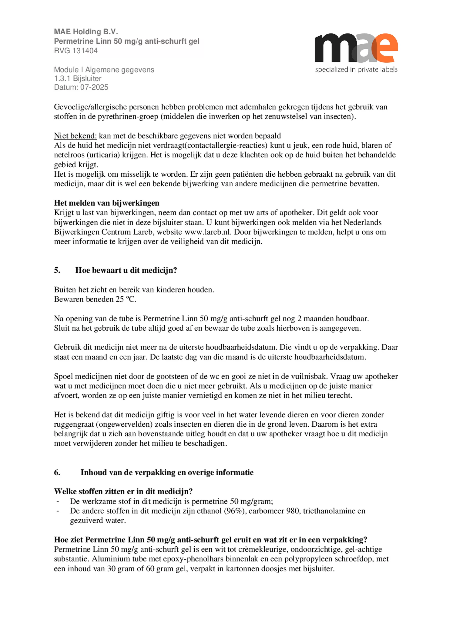 Permetrine 50 mg/g Gel afbeelding van document #5, bijsluiter