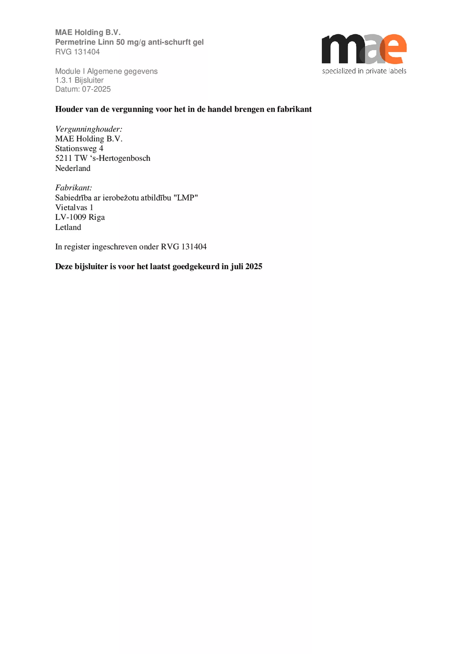 Permetrine 50 mg/g Gel afbeelding van document #6, bijsluiter