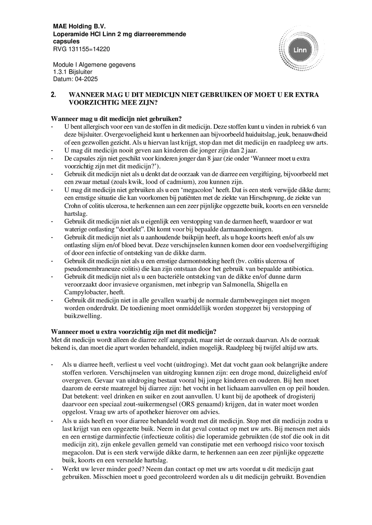 Loperamide Diarreeremmende Capsules afbeelding van document #2, bijsluiter