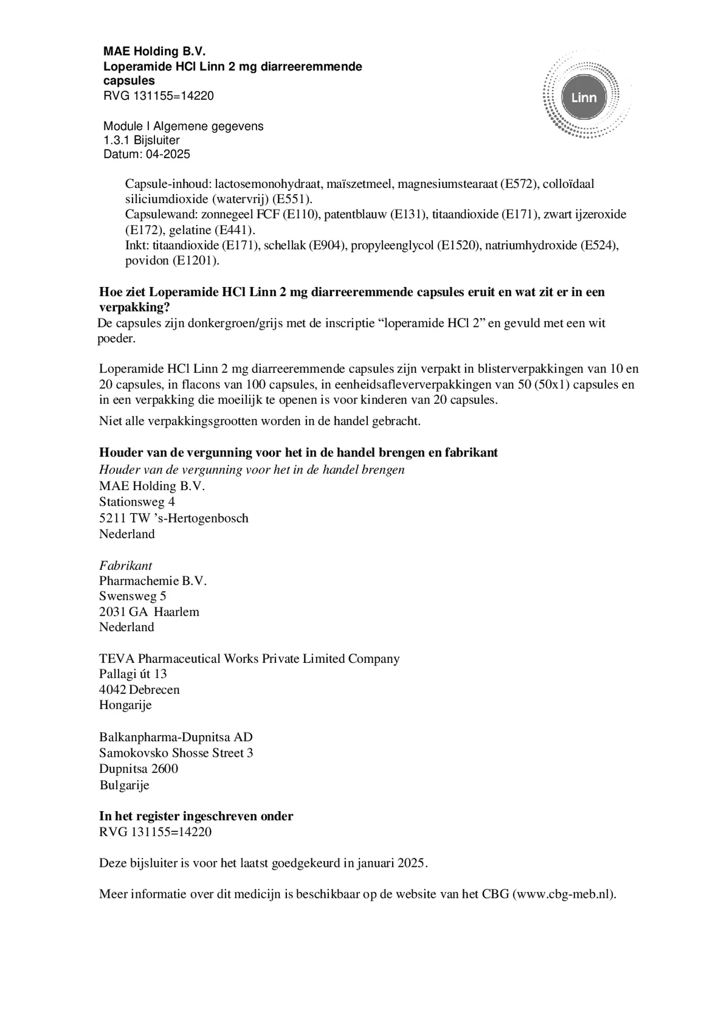Loperamide Diarreeremmende Capsules afbeelding van document #9, bijsluiter