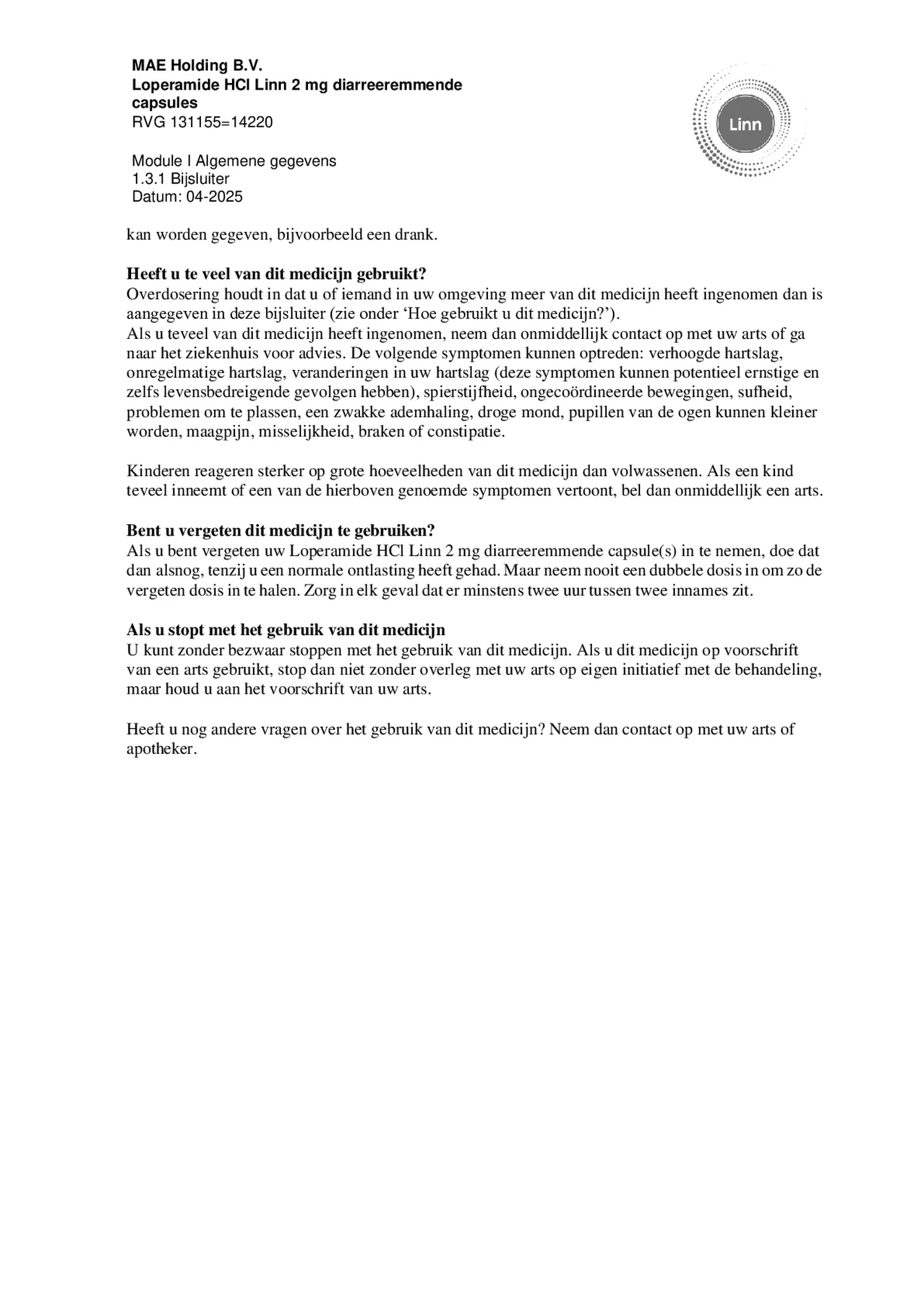 Loperamide Diarreeremmende Capsules afbeelding van document #6, bijsluiter