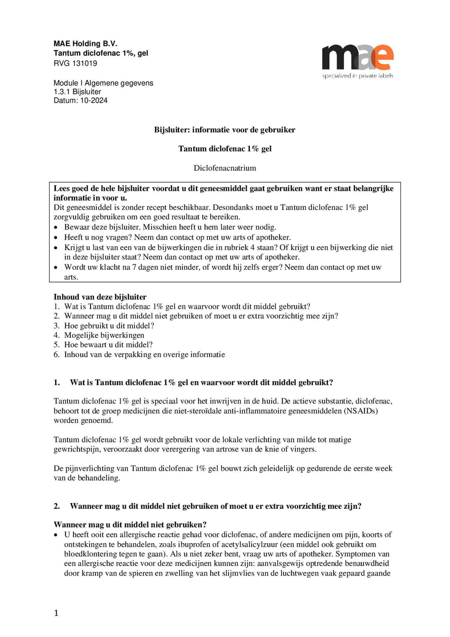 Diclofenac 1% Gel afbeelding van document #1, bijsluiter