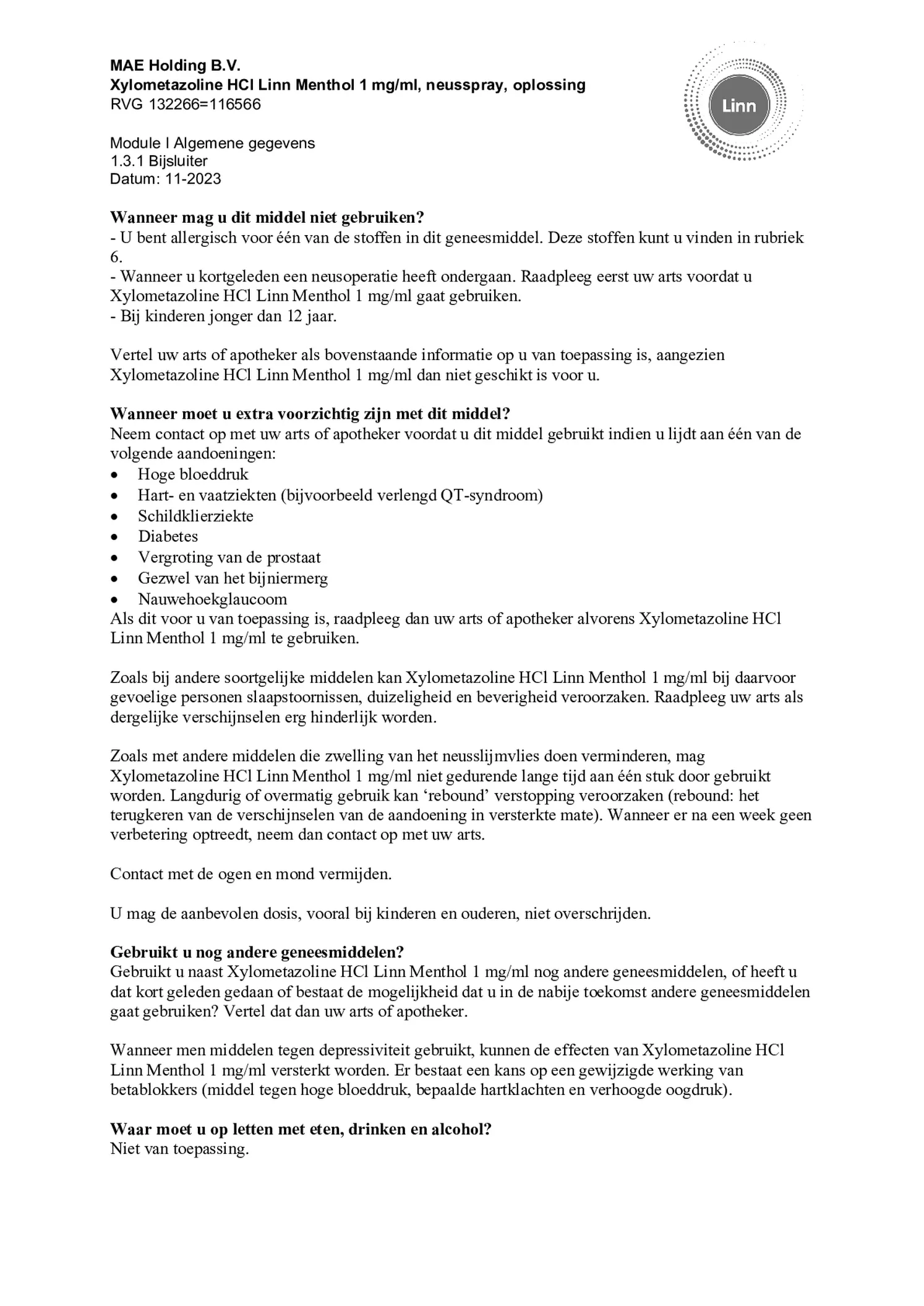 Xylometazoline 1mg/ml Menthol Neusspray afbeelding van document #2, bijsluiter