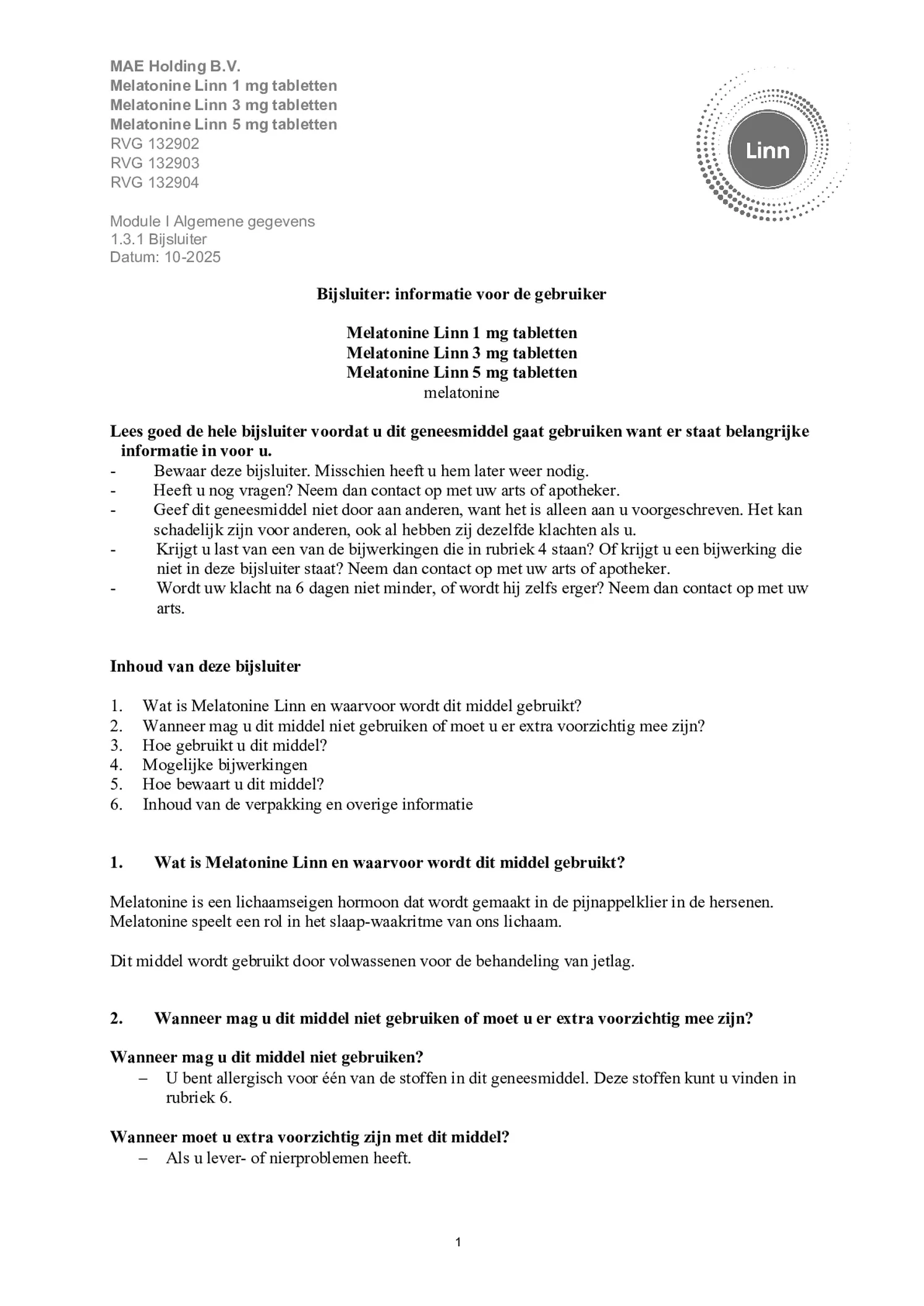 Melatonine 5mg Tabletten afbeelding van document #1, bijsluiter