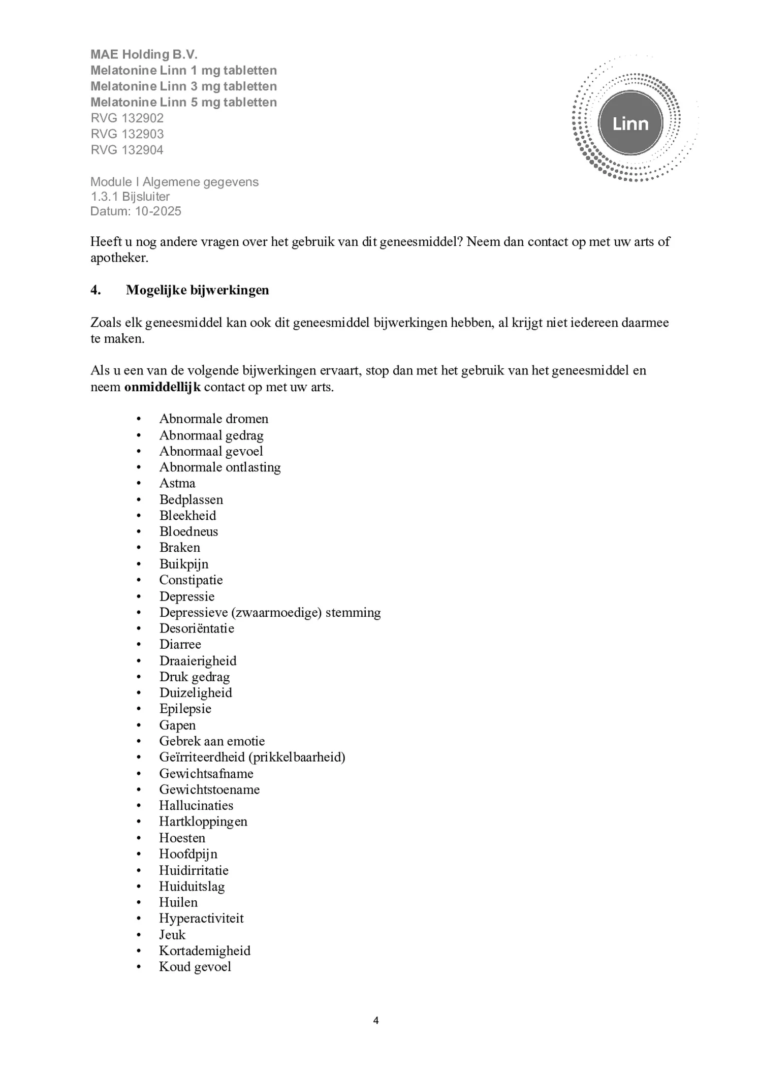 Melatonine 5mg Tabletten afbeelding van document #4, bijsluiter