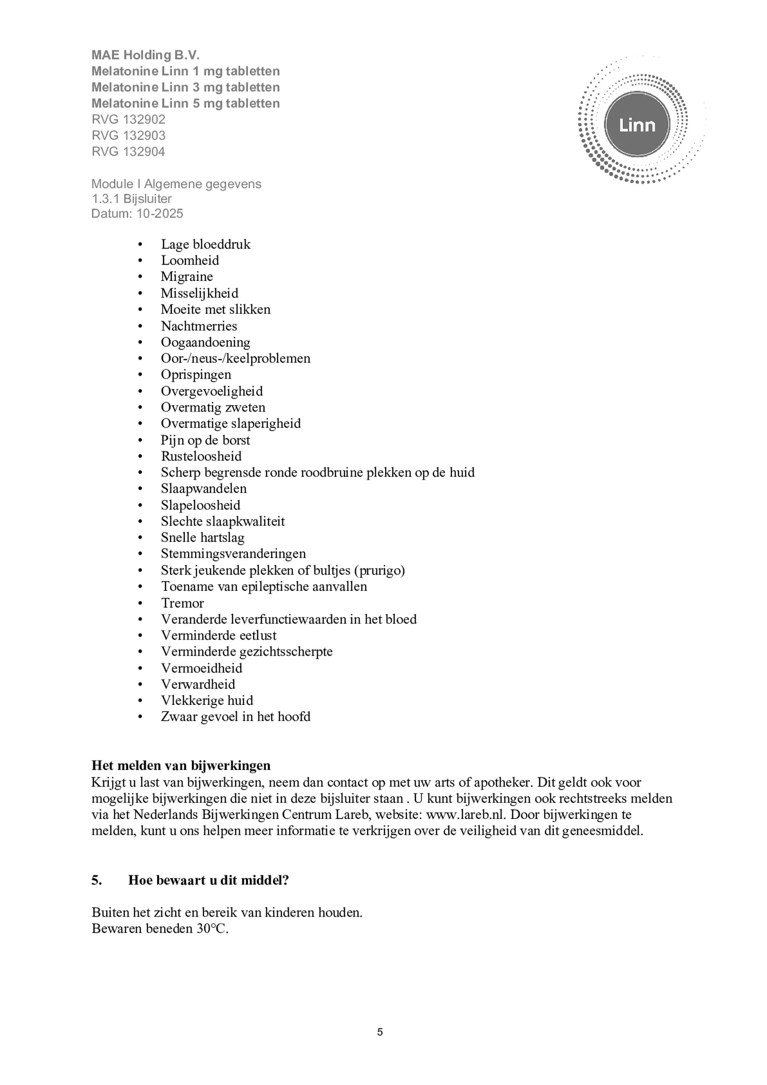 Melatonine 5mg Tabletten afbeelding van document #5, bijsluiter