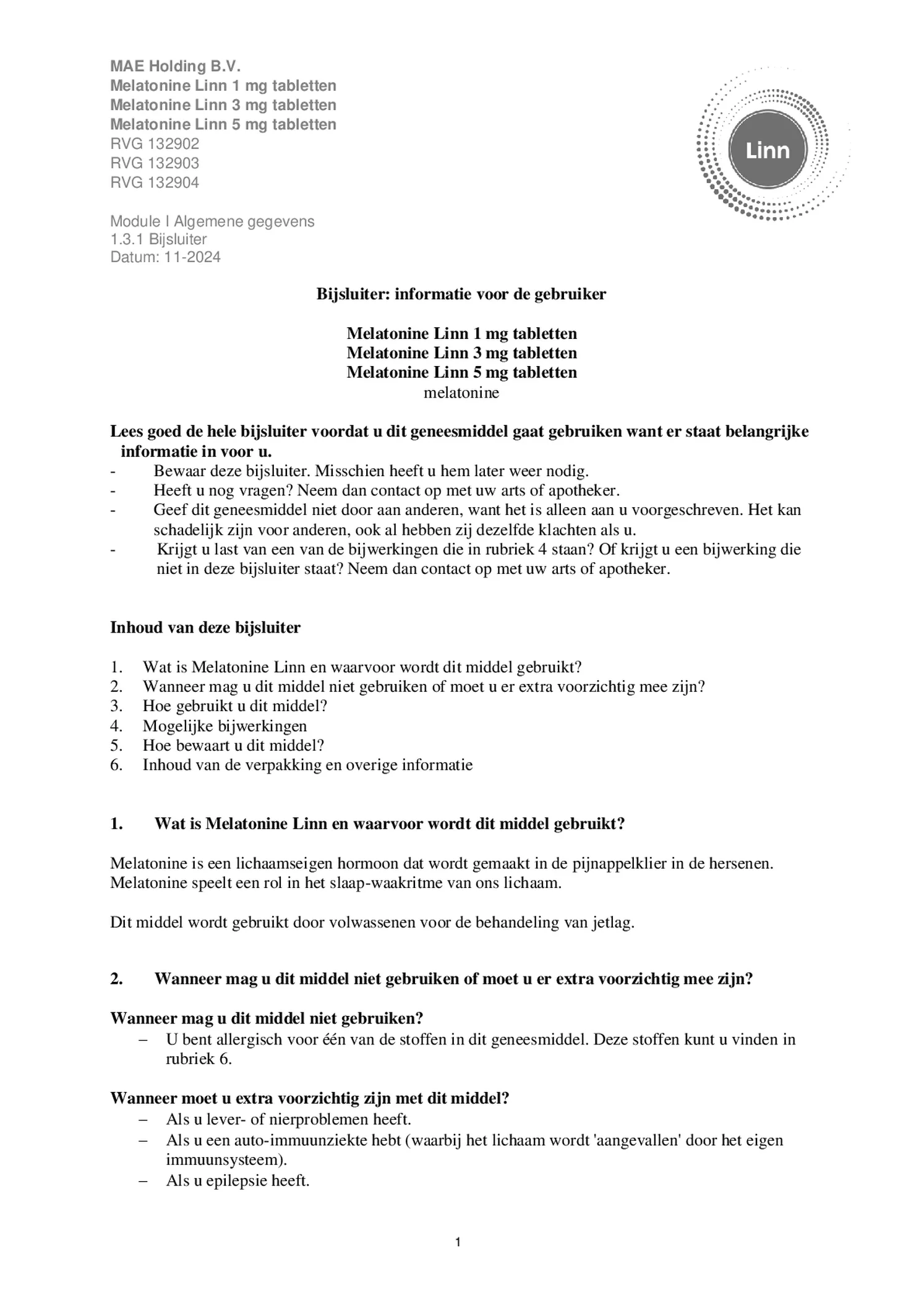 Melatonine 3mg Tabletten afbeelding van document #1, bijsluiter