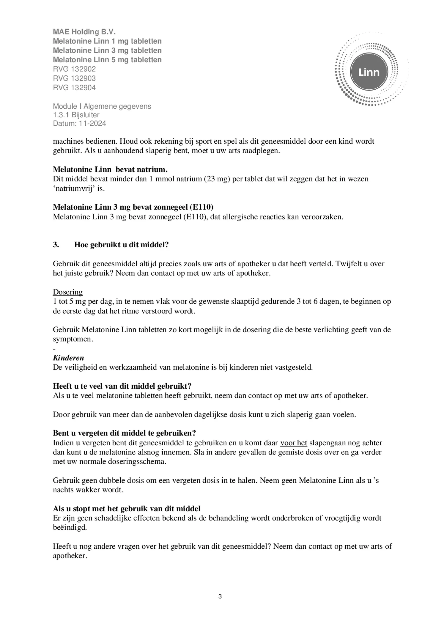 Melatonine 3mg Tabletten afbeelding van document #3, bijsluiter