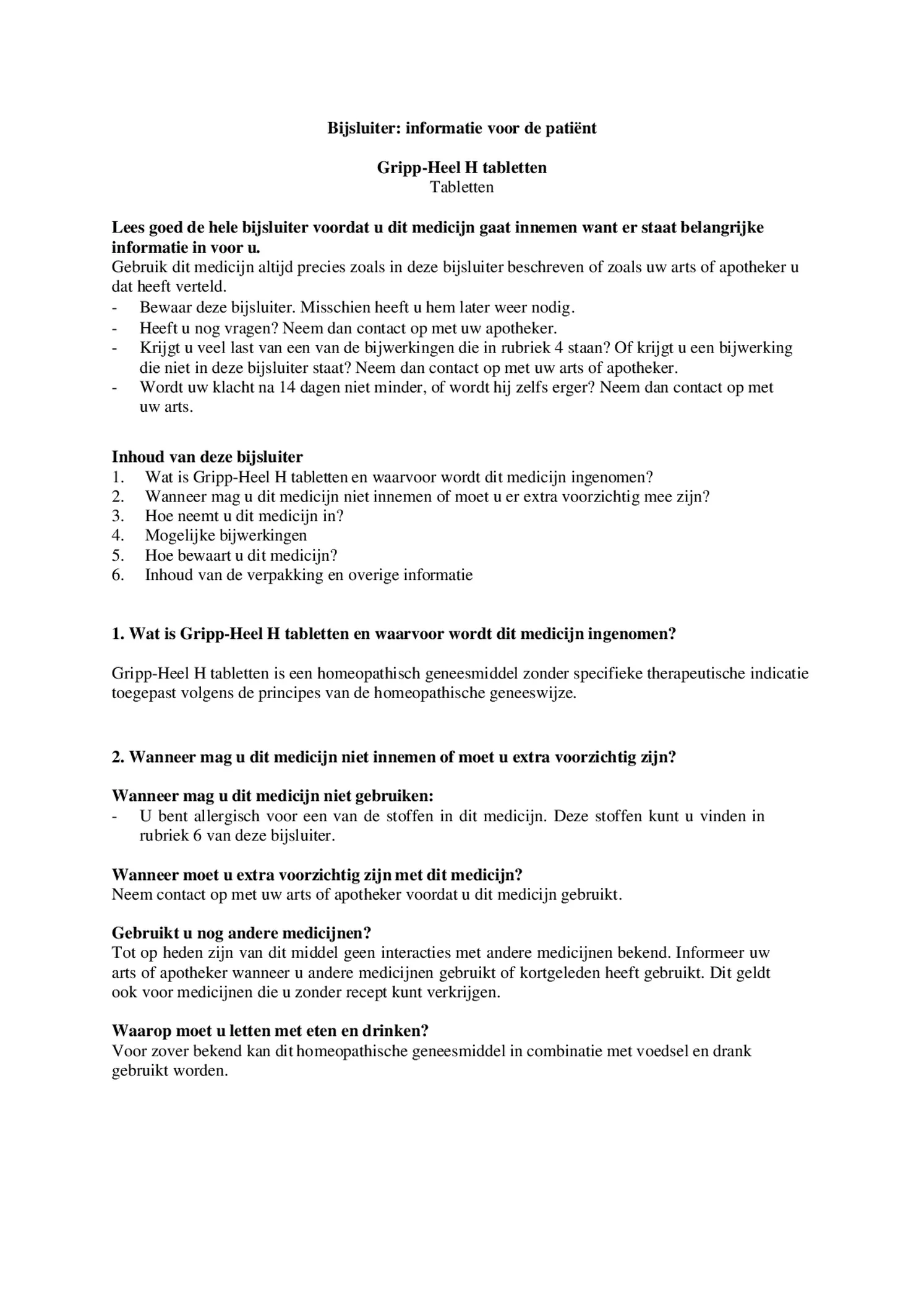 Gripp-Heel H Tabletten afbeelding van document #1, bijsluiter