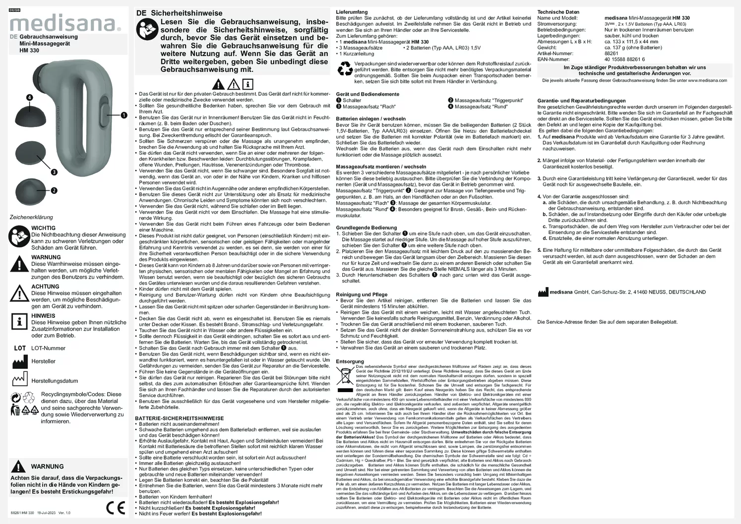 HM 330 Mini Hand Massage afbeelding van document #1, gebruiksaanwijzing