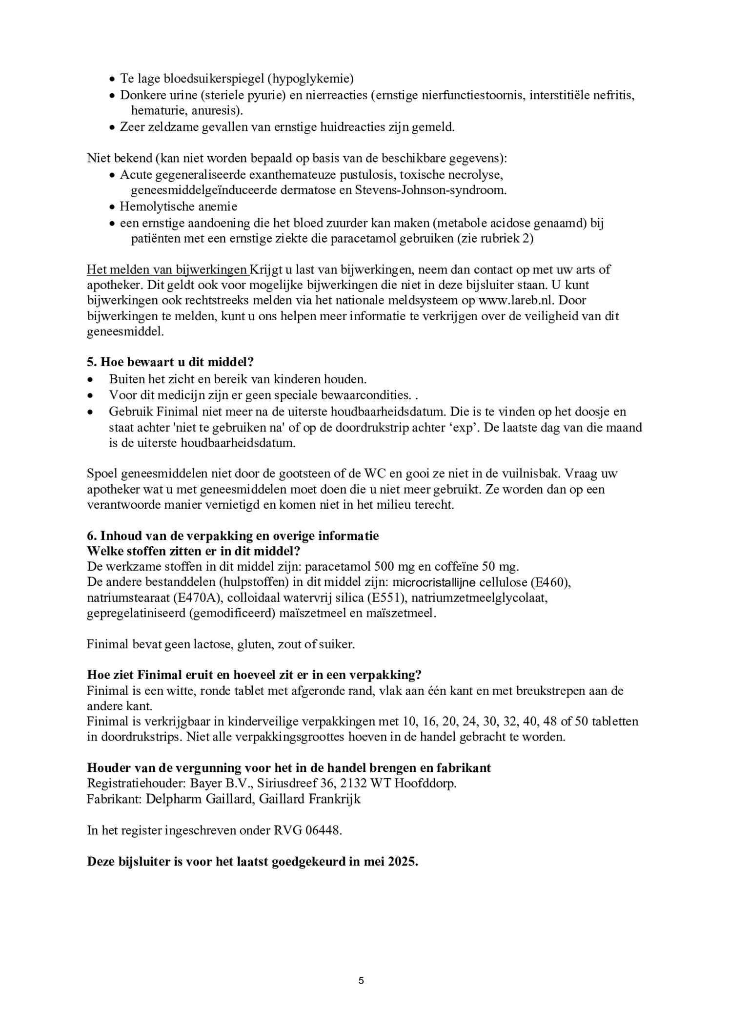 Paracetamol 500mg/Coffeine 50mg afbeelding van document #5, bijsluiter