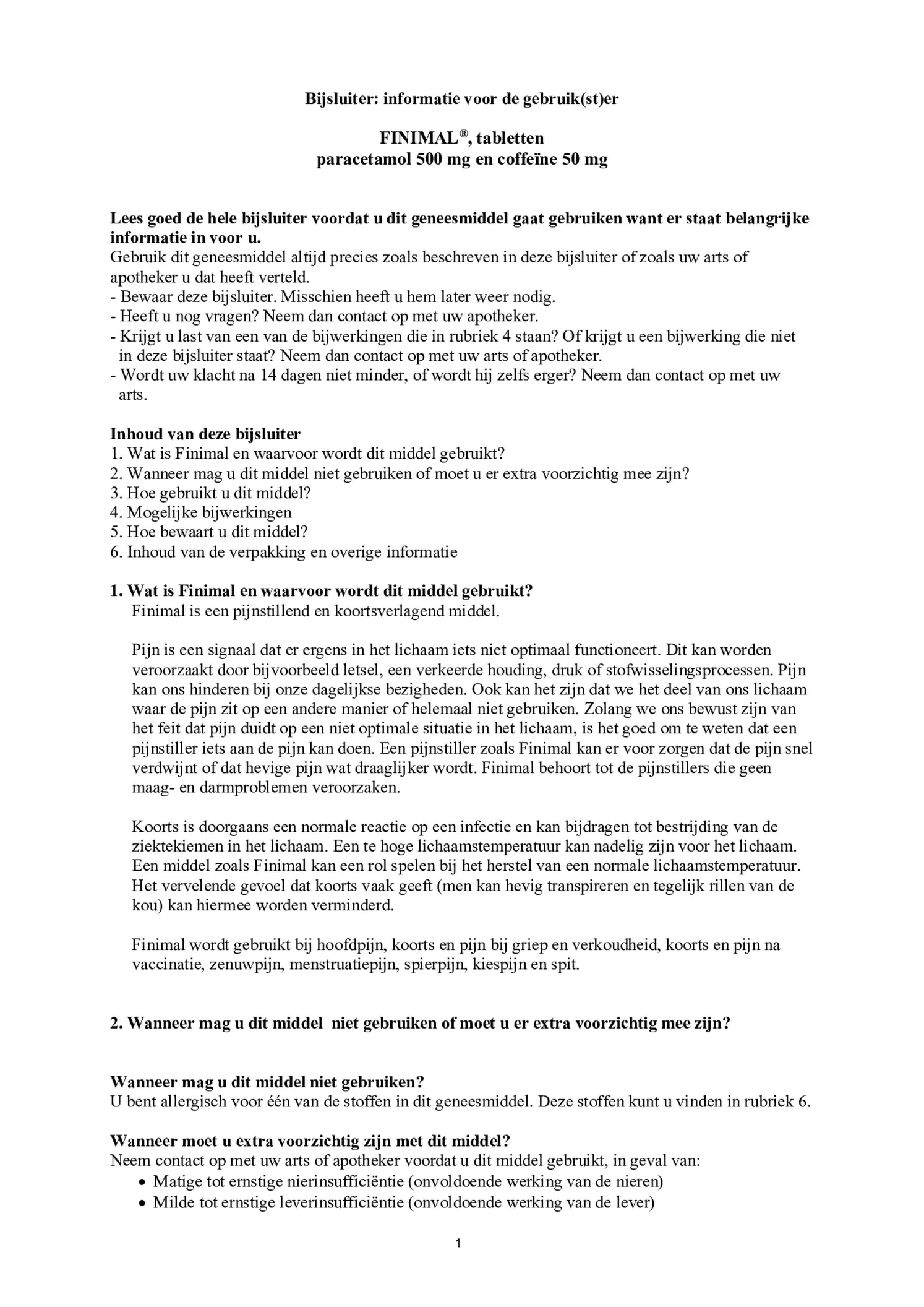 Paracetamol 500mg/Coffeine 50mg afbeelding van document #1, bijsluiter