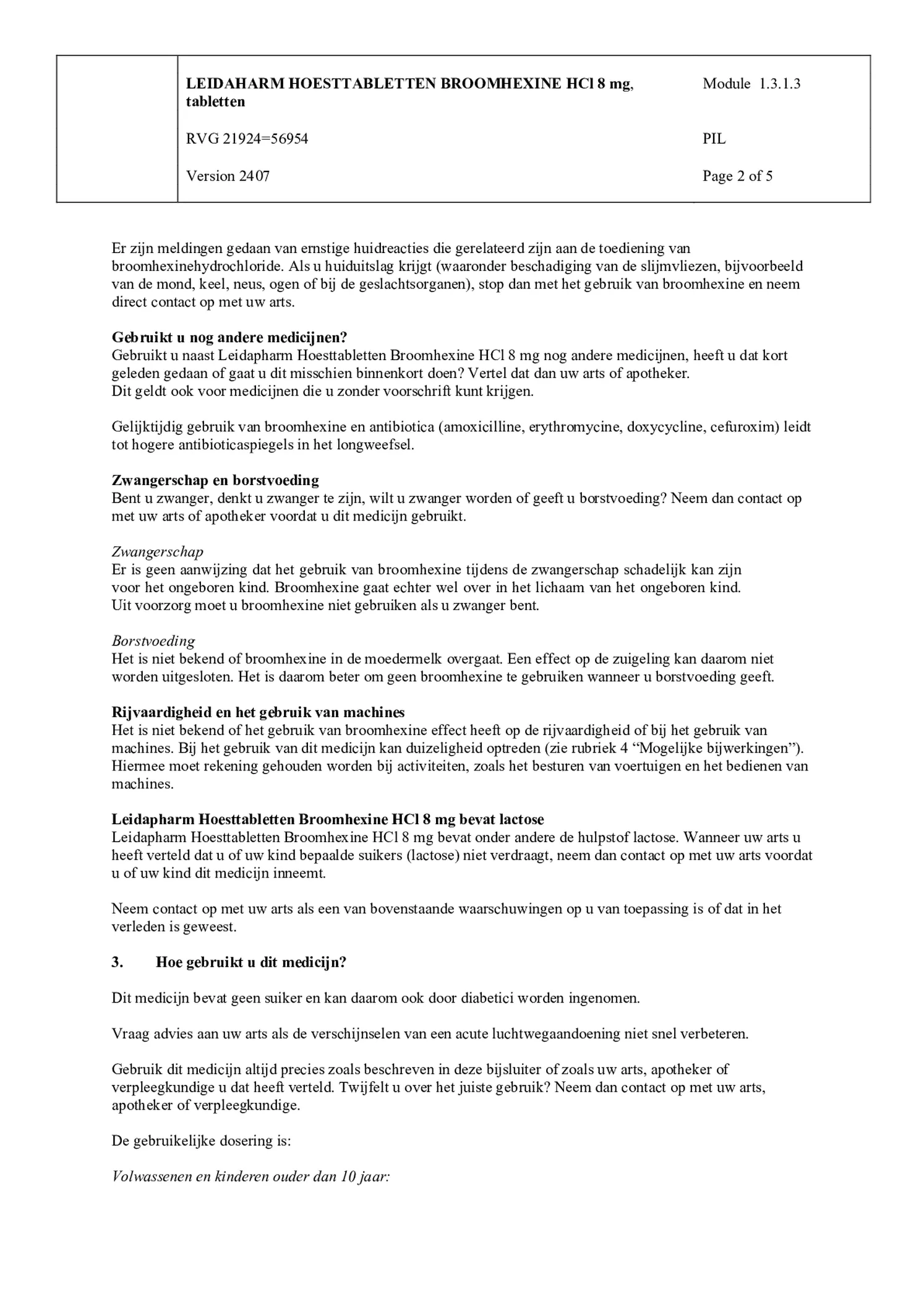 Broomhexine HCI 8 mg Hoesttabletten afbeelding van document #2, bijsluiter