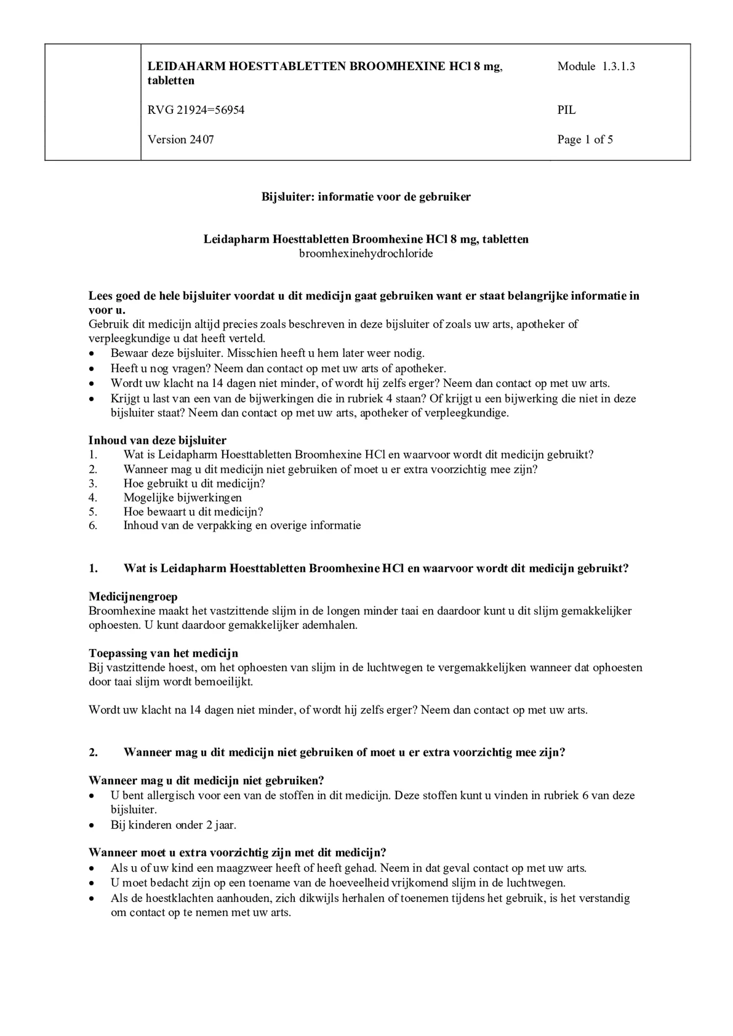 Broomhexine HCI 8 mg Hoesttabletten afbeelding van document #1, bijsluiter